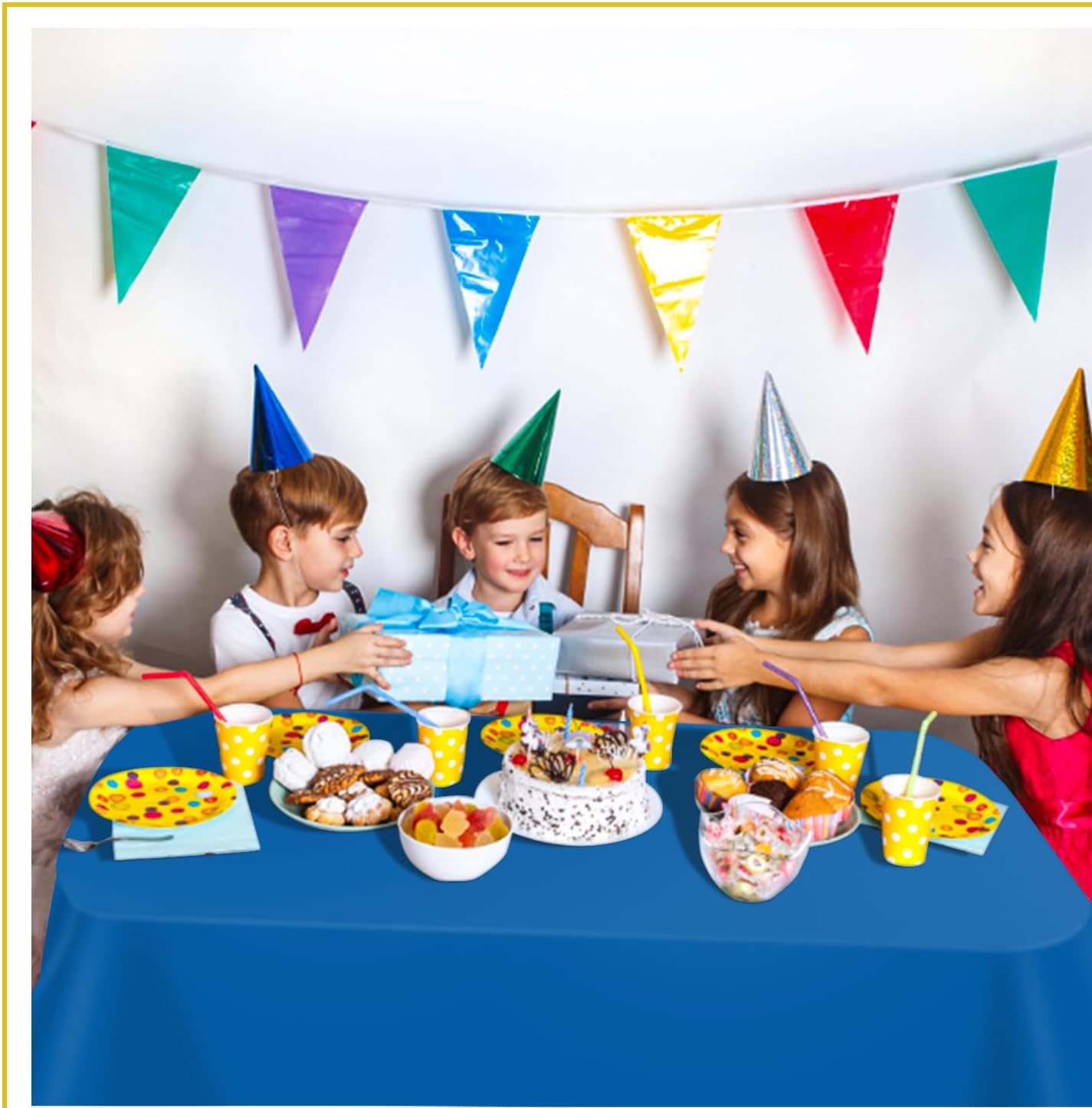 tujol Royal Blue 6 Pack Plastic Table Cloth 54" x 108", Disposable Tablecloths Rectangle Table Cover, Plastic Tablecloths for Parties