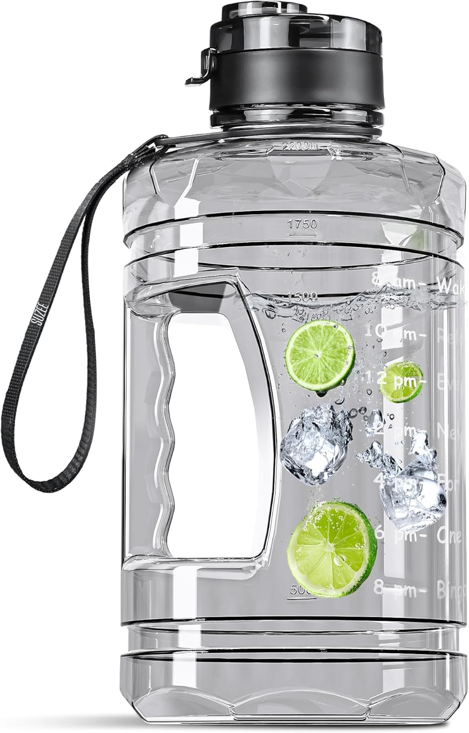 QD.SUZEE Large Water Bottle with Motivational Time Marker, 74oz Water Jug with Handle Leak-Proof, Clear Sport half gallon water Bottle for Gym Camping Workout Outdoors