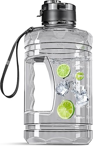 Botella de agua grande con marcador de tiempo motivacional, jarra de agua de 74 onzas con asa a prueba de fugas, botella de agua deportiva