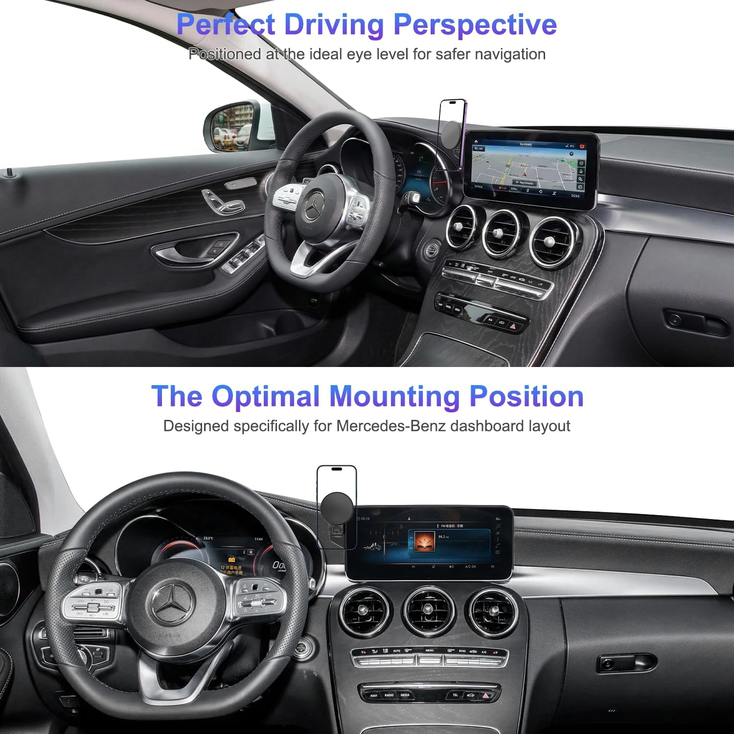 Car Phone Holder for Mercedes-Benz 2020-2022 GLC & 2019-2021 C-Class & 2020-2022 V-Class, 10.25-Inch Center Screen, Strong Magnet, OEM-Style, No View Obstruction Phone Mount Compatible with MagSafe
