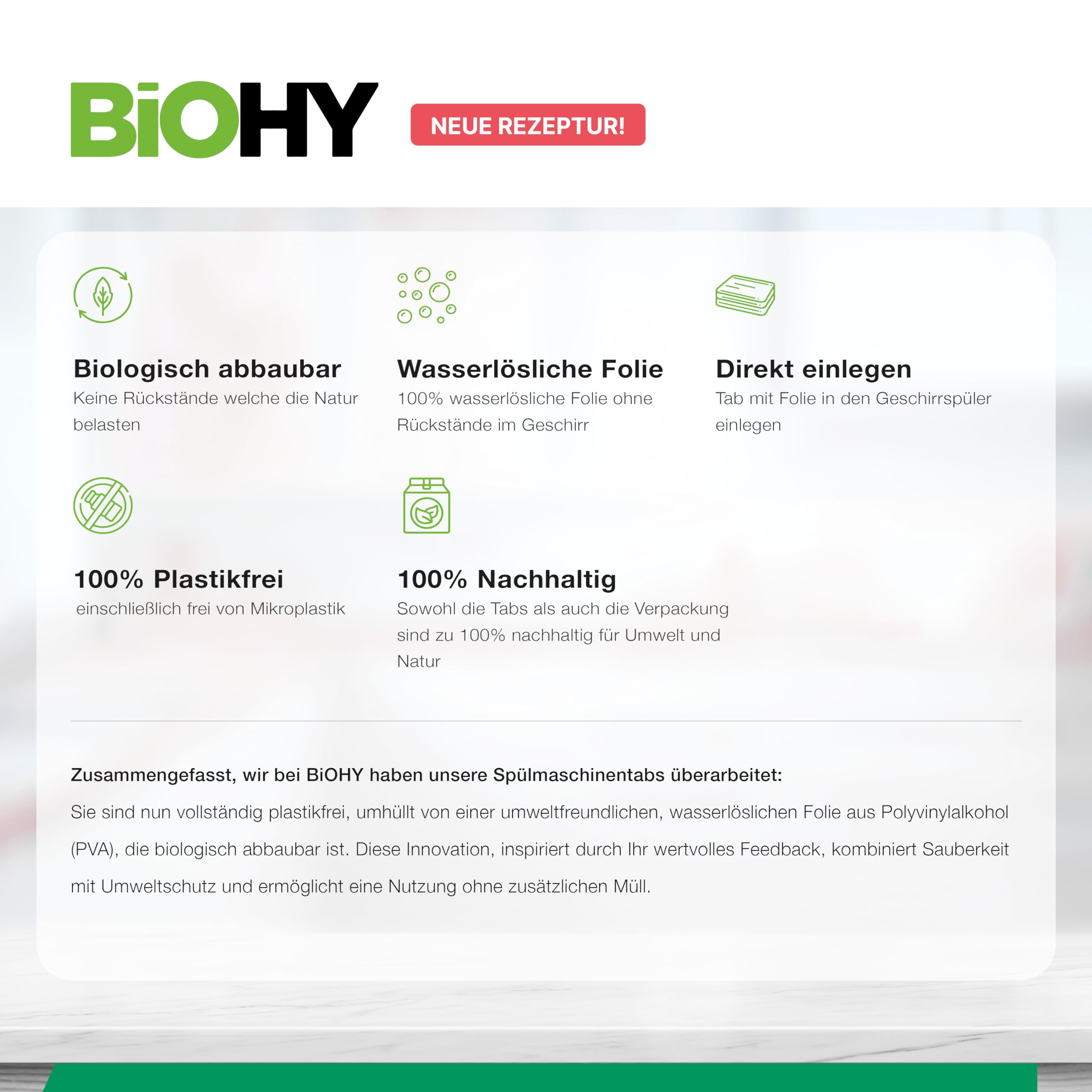 BiOHY Pastiglie per lavastoviglie all-in-one (30 schede), senza fosfati, per la pulizia quotidiana di stoviglie e posate, contro i residui di grasso e cibo più ostinati, potenti pastiglie per