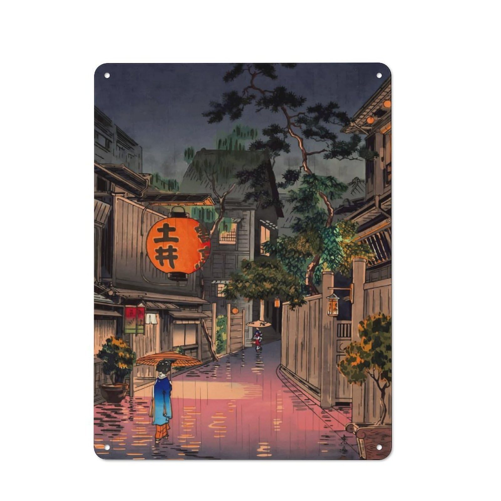 Junmoney Tokyo Rainy Street 40X30cm Retro-Style Tin Sign With For Café Or Home Bar, For Metal Sign Collectors, For Garage And Workshop Walls