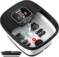 HOSPAN Collapsible Foot Spa Massager with Heat, Bubbles, Red Light, Temp Control & 8 Shiatsu Rollers - Black Relaxation Pedicure Tub