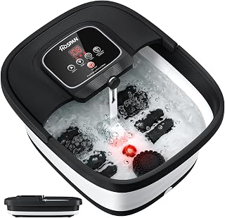 HOSPAN Collapsible Foot Spa Massager with Heat, Bubbles, Red Light, Temp Control & 8 Shiatsu Rollers - Black Relaxation Pedicure Tub