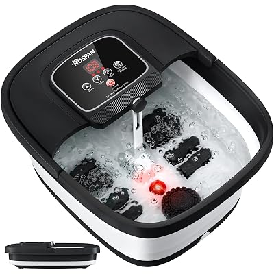 HOSPAN Collapsible Foot Spa with Heat, Bubble, Red Light, and Temperature Control, Foot Bath Massager with 8 Shiatsu Massage Rollers, Pedicure Foot Spa for Relaxation and Stress Relief, Black