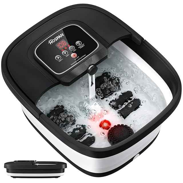 HOSPAN Collapsible Foot Spa with Heat Bubble Red Light and Temperature Control Foot Bath Massager with 8 Shiatsu