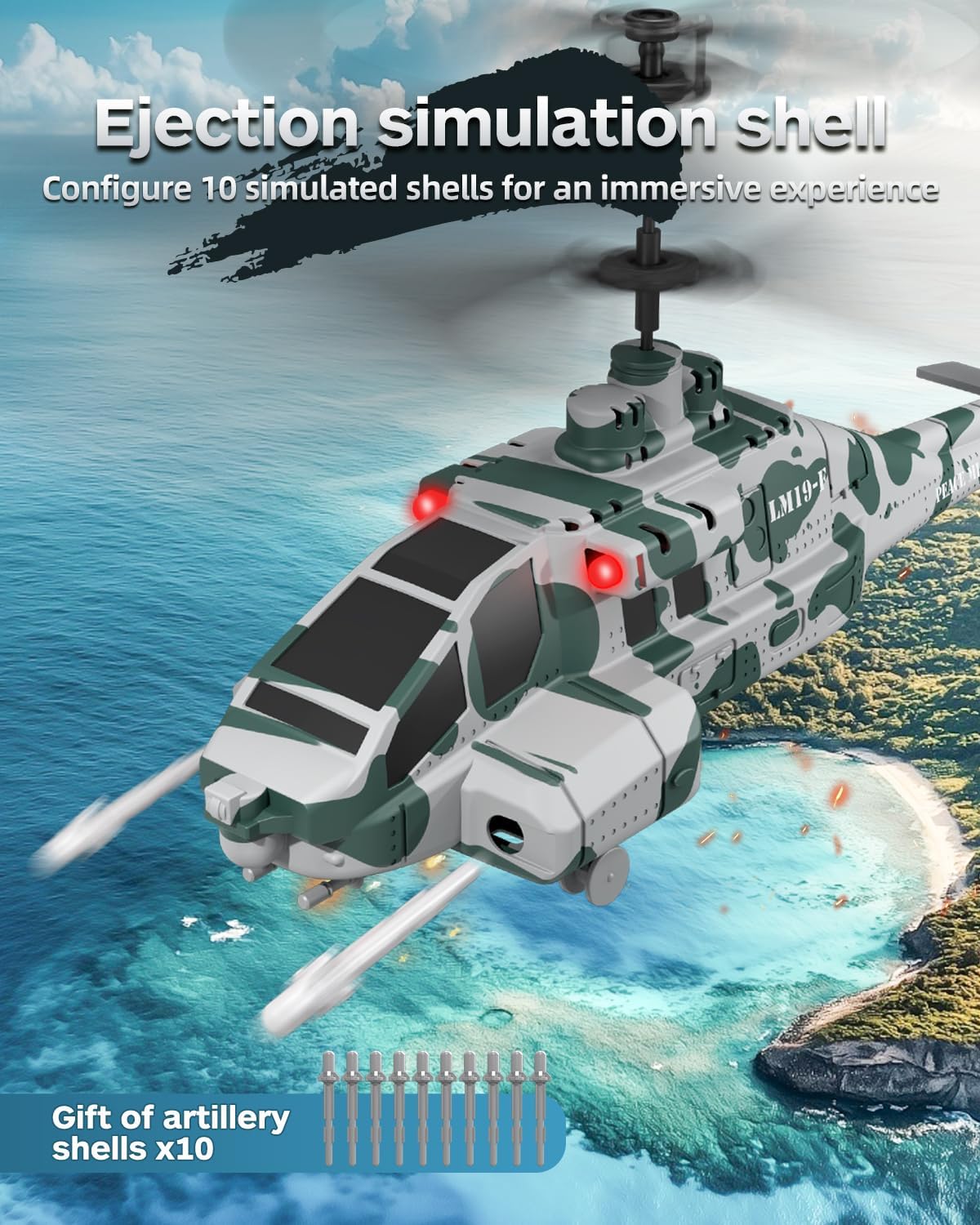 RC Helicopter with 10 Missiles, 2.4GHz LM19-F Army Remote Control Helicopter, Military Helicopter for Beginners and Adults, LED Lights, Altitude Hold, One-Key Take Off, Indoor Friendly