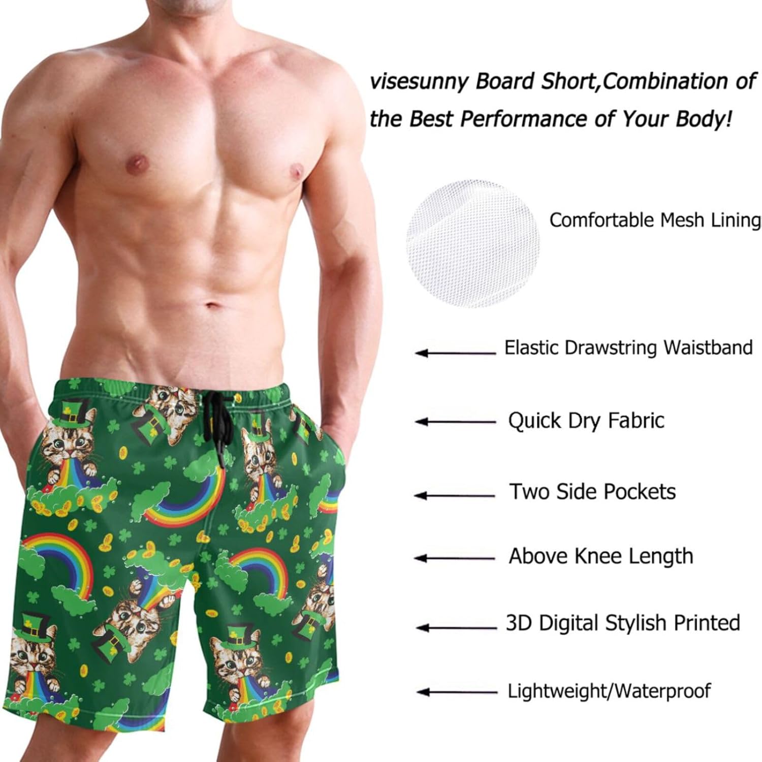 visesunny Stylish Summer Swim Trunks Men's Quick Dry Board Shorts Bathing Suit with Pockets for Men Boyfriends Youth - Image 4