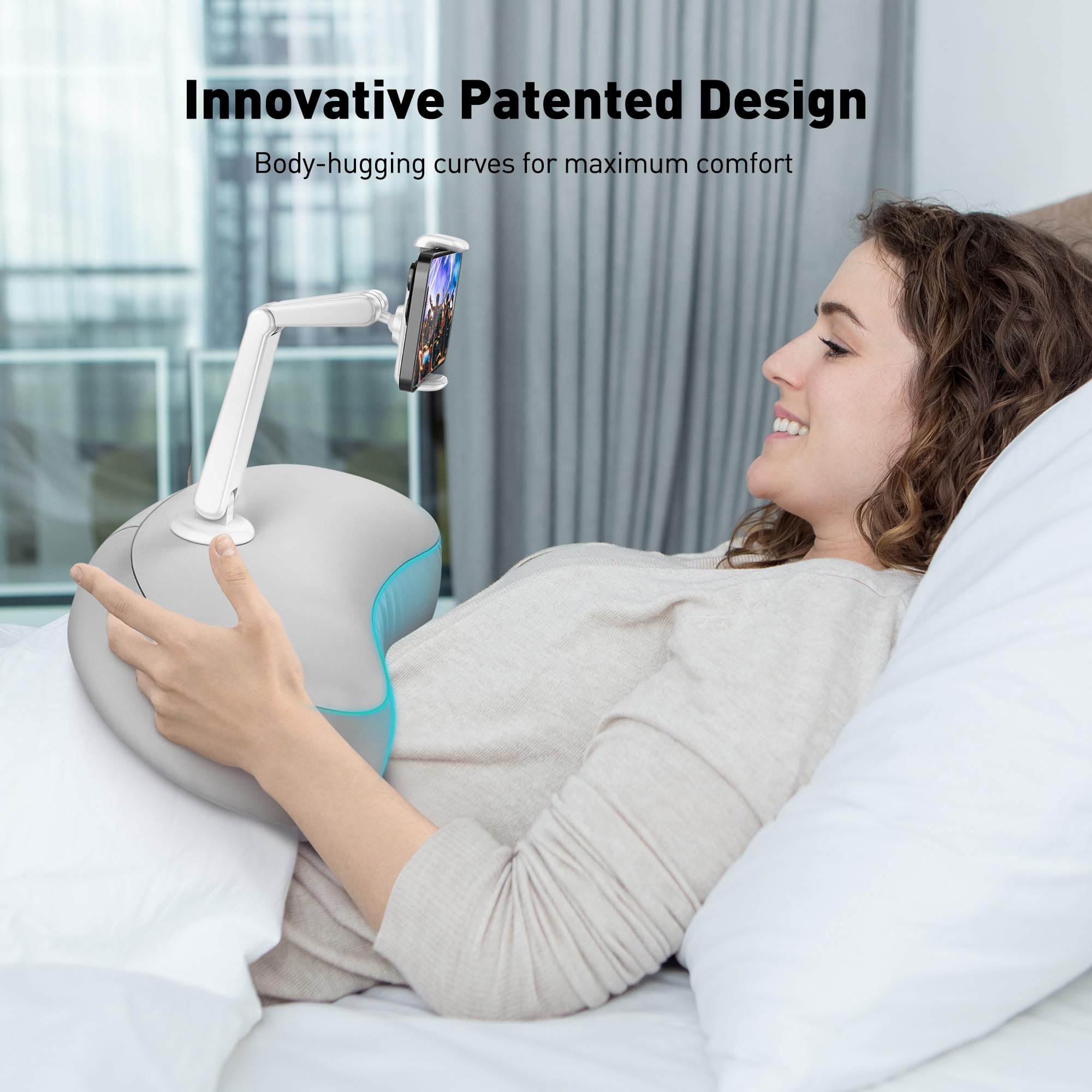 Desklogcis - Soporte de almohada para teléfono celular para cama, soporte ajustable de 360° de doble altura para trabajar/ajuste agradable para iPhone, Samsung y todos los dispositivos de 4.7 a 7