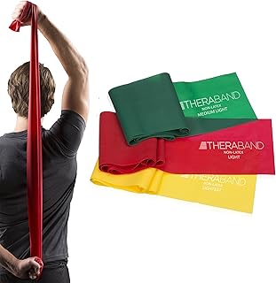 TheraBand Resistance Bands Set, Professional Non-Latex Elastic Band For Exercise, Physical Therapy, & Rehab, Yellow & Red & Green, Beginner-picture-13