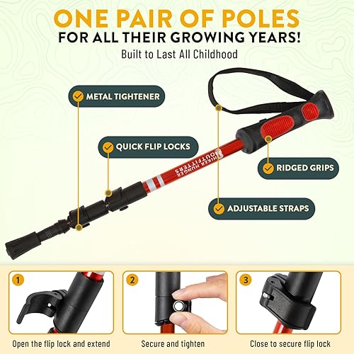 Miniatura 4 de Kids Hiking Poles by USA Brand - Lightweight Collapsible Kids Walking Stick wQuick Adjustable Flip Locks