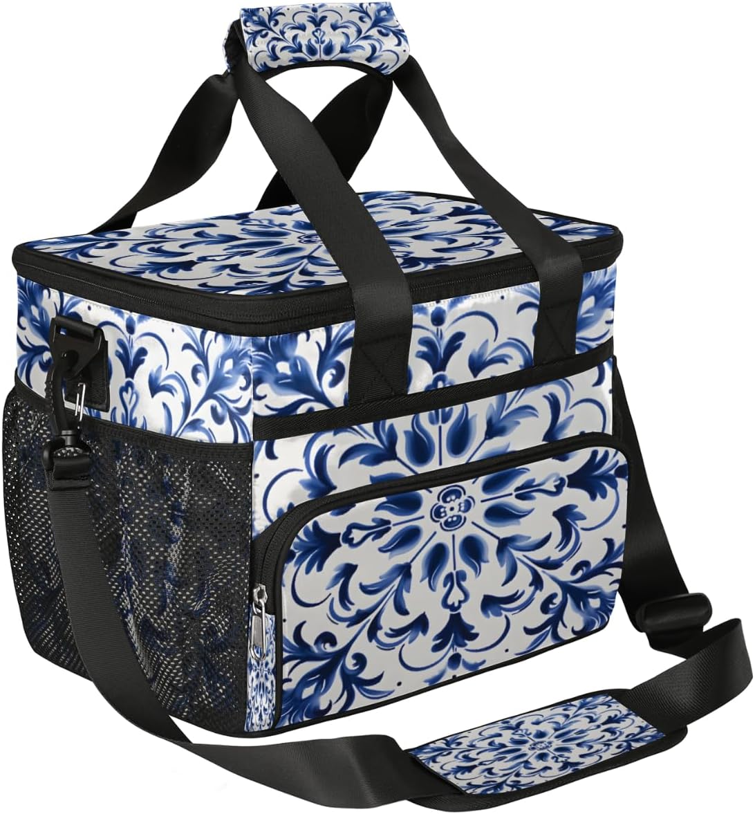 Floral Texture Insulated Picnic Backpack Lunch Box for Women Men Picnic Basket Tote Lunch Bag Picnic Bag Portable Lunch Bags for Picnic, Beach, Work, Trip,Office, Camp Abstract Flower Blue