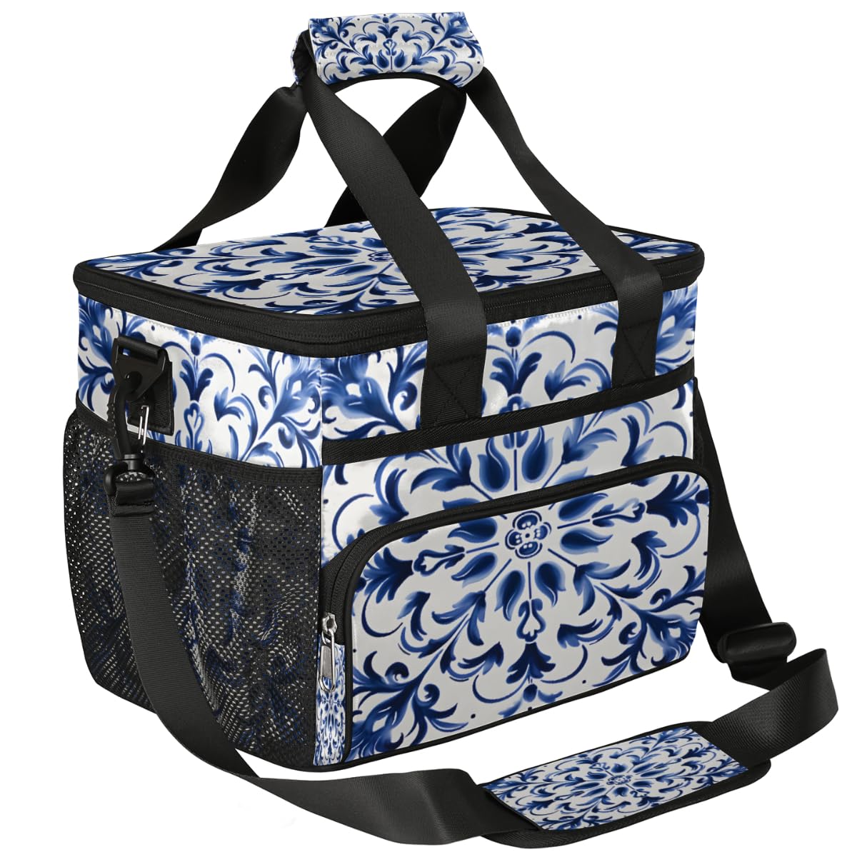 Floral Texture Insulated Picnic Backpack Lunch Box for Women Men Picnic Basket Tote Lunch Bag Picnic Bag Portable Lunch Bags for Picnic, Beach, Work, Trip,Office, Camp Abstract Flower Blue