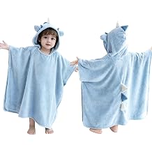 Hooded Towel for Kids with Snap Button, Soft Absorbent Bath Poncho 23.6" x 27.5", Cute Toddler Beach Towel Wrap for Boys and Girls Dino