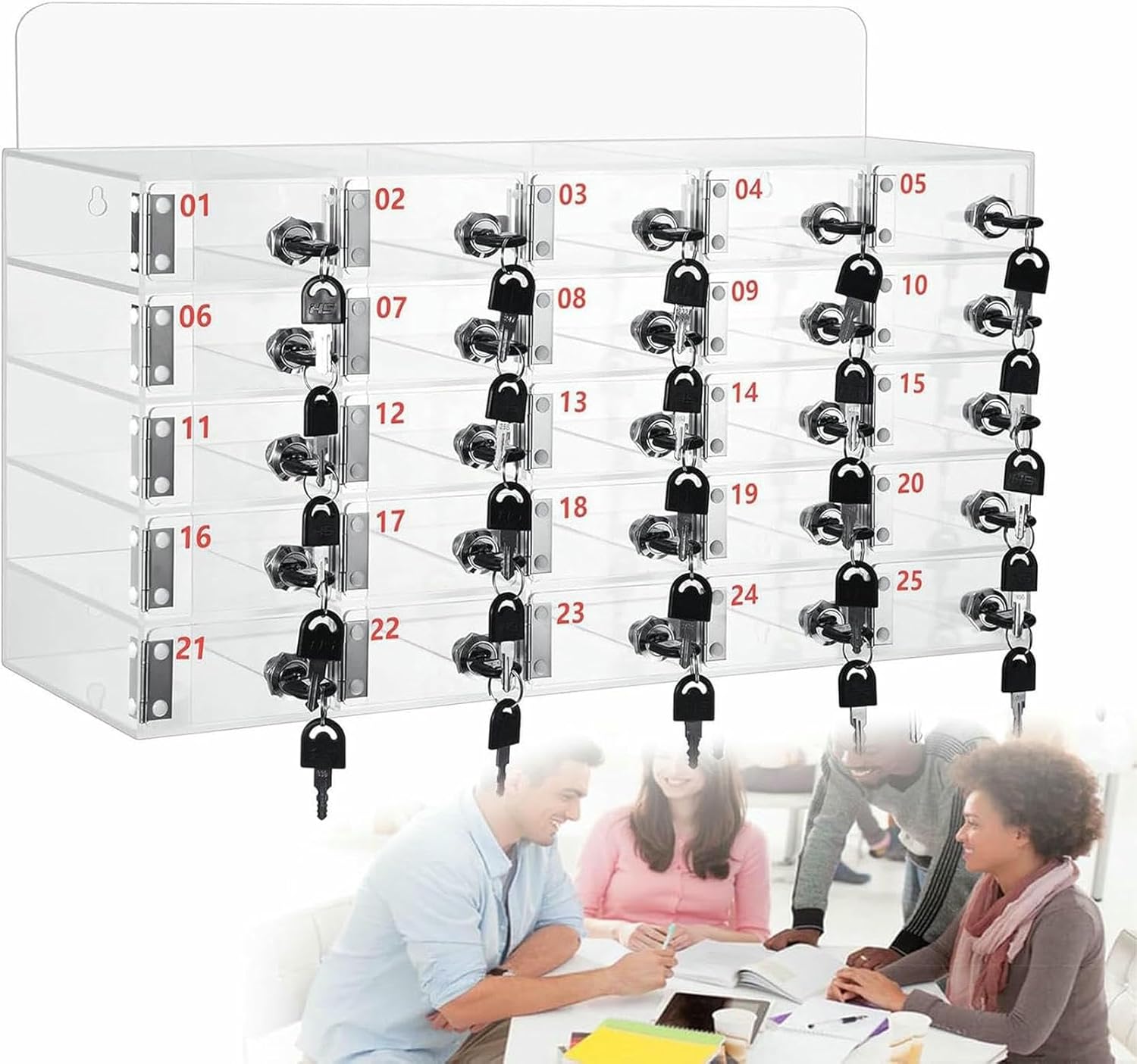 Acrylic Phone Storage Cabinet Wall Mounted Cell Phone Locker with Door Locks & Keys, for Classroom Office Gym School