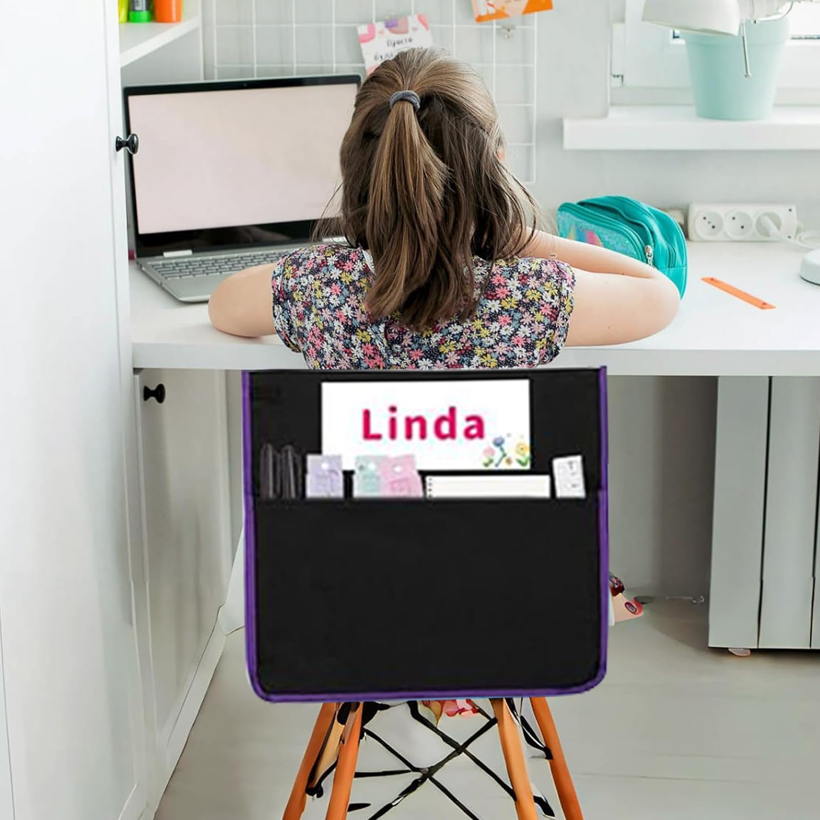 Bolsillos para Sillas 12 Piezas Lavables a Máquina | Organizador Trasero con Bolsillo y Etiqueta de Nombre Material Escolar Kindergarten Hogar Salas de Arte Laboratorios Ciencia