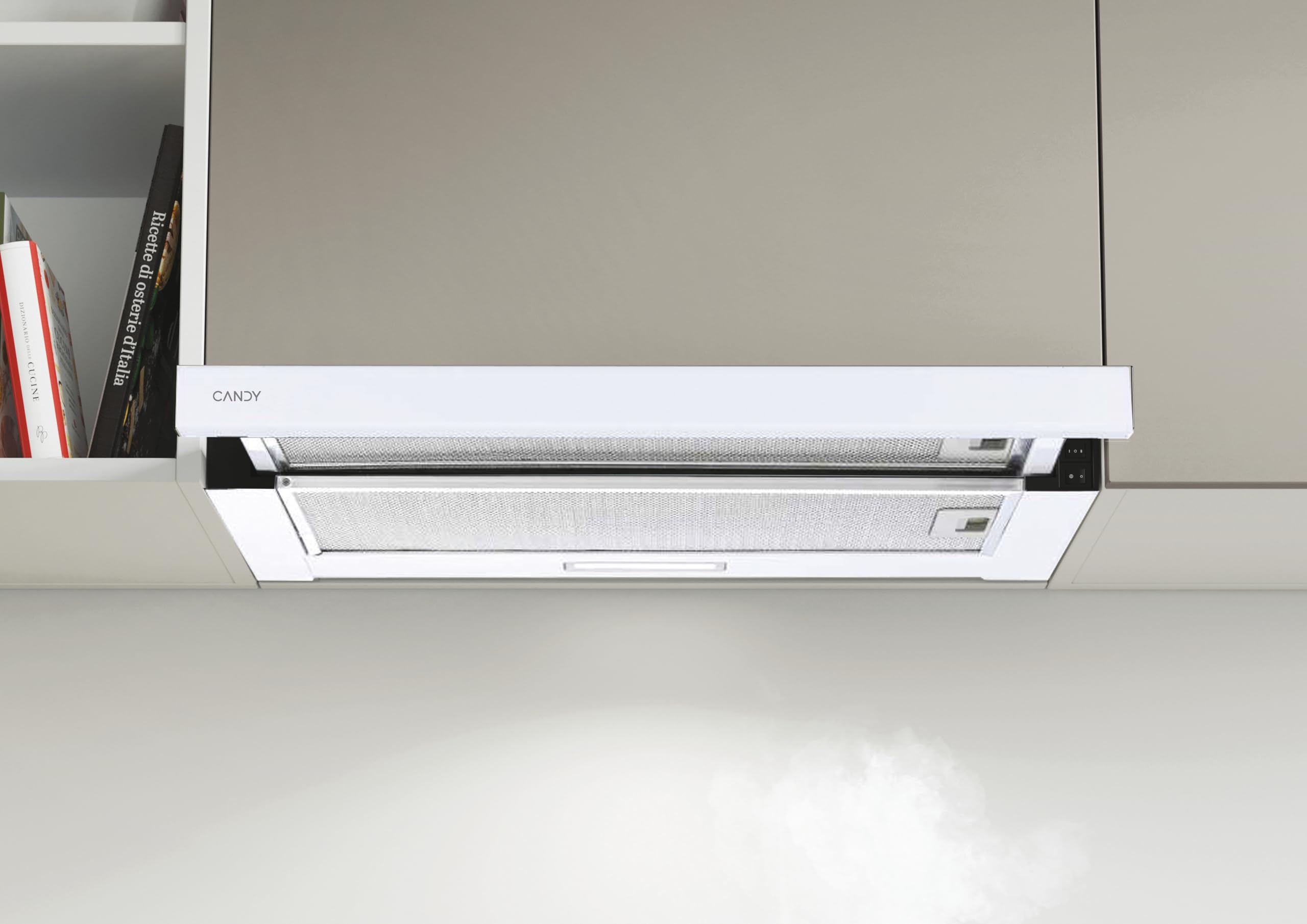 Candy CBT625/2W/1, okap teleskopowy 60 CM, 2 poziomy mocy, 332,1 M3/H, filtry węglowe, przeciwtłuszczowy panel aluminiowy, oświetlenie LED, 64 DB, stal nierdzewna