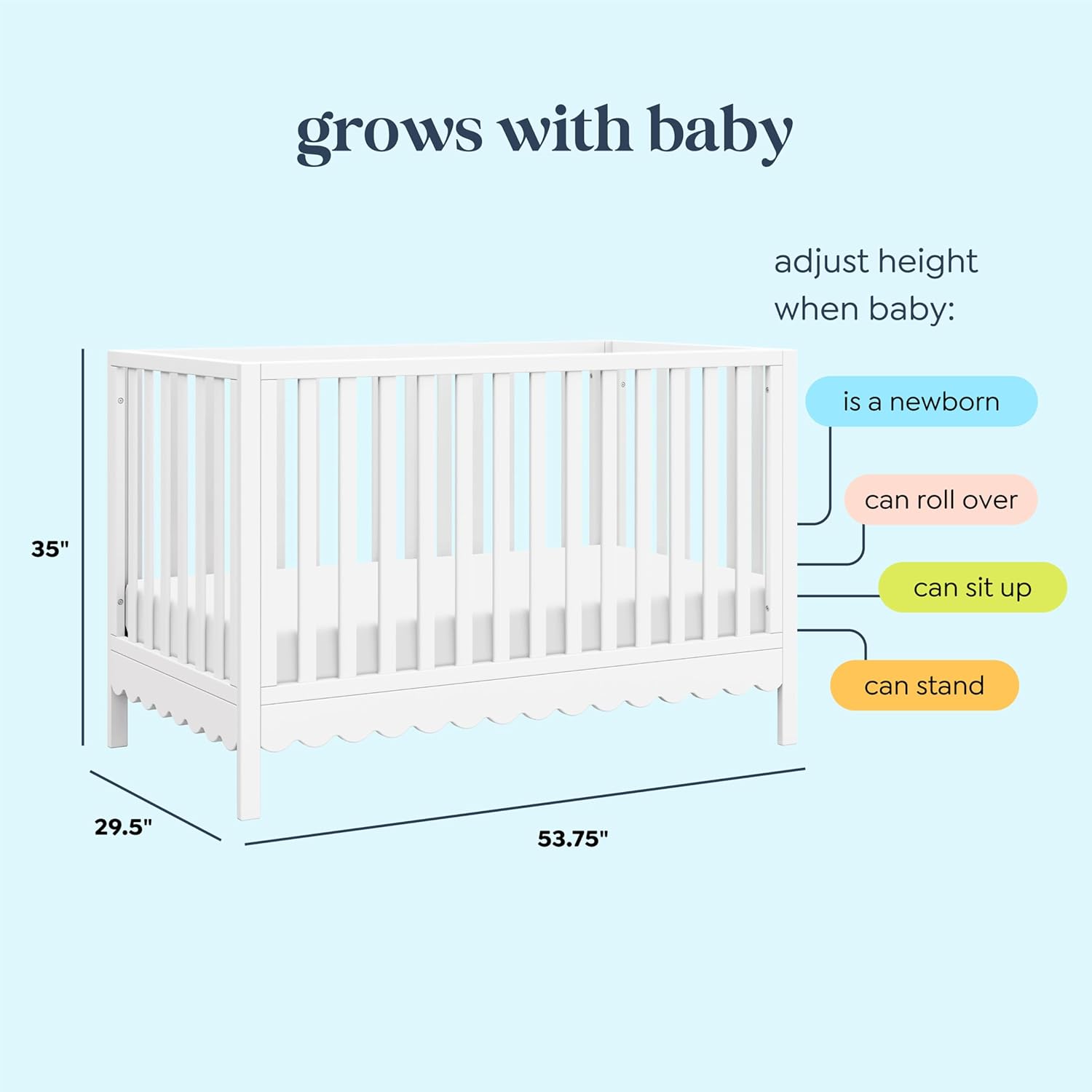Davinci Sammy Scallop 4-in-1 Convertible Crib in White, GREENGUARD Gold Certified