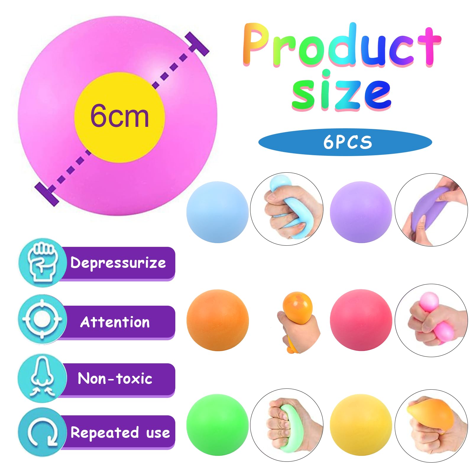 Lot de 12 balles Anti-Stress colorées pour Enfants et Adultes - pou