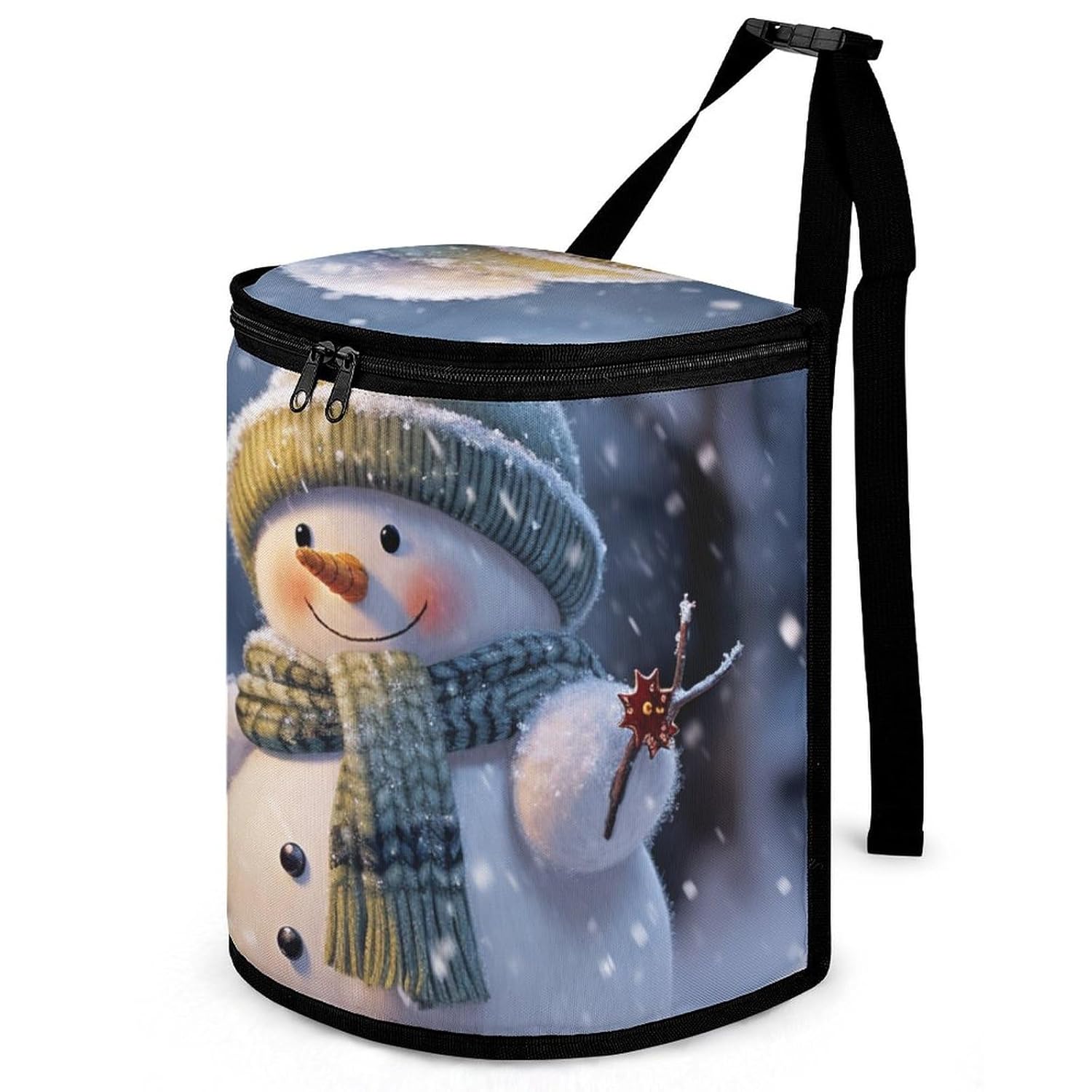 Hanging Car Trash Bag Winter Snowman Printed Car Garbage Storage Bag Leakproof Car Trash Can Portable Garbage Storage Bags