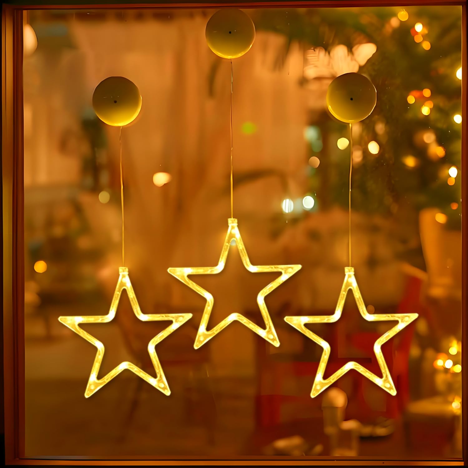 Anmossi Christmas Window Lights,3 Pack Led Battery Operated Star Christmas Lights,10 LEDs LED Window Light with Timer for Christmas, Balcony,Party,Wedding Decoration,Warm White