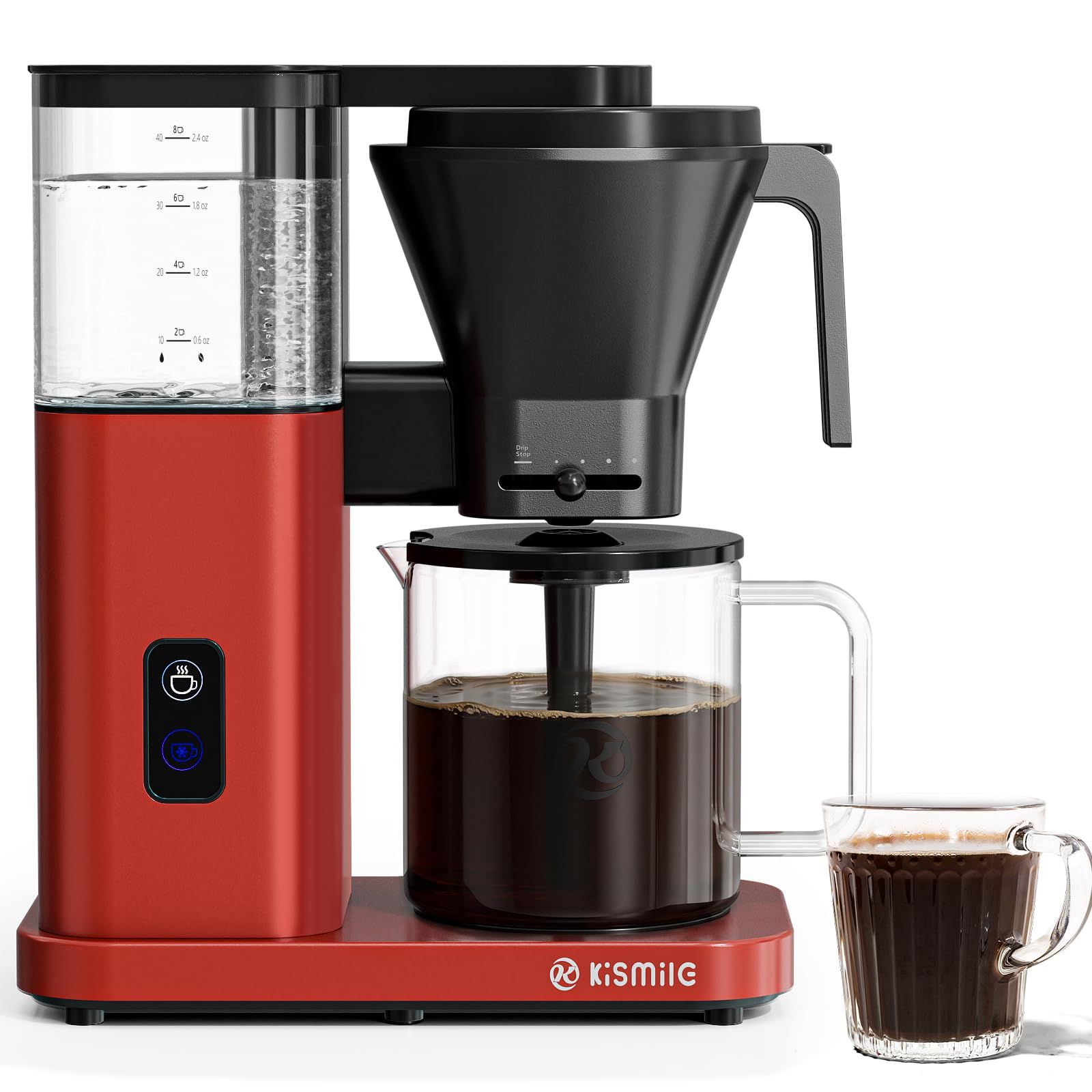 Kismile 8-Cup Coffee Maker, SCA Certified Hot & Cold Brew Coffee Machine, 6-Min Quick Brew, Magnetic Anti-Drip, Keep Warm/Auto-off, Dishwasher Safe, DIY Manual Mode, 44oz Removable Reservoir, Red