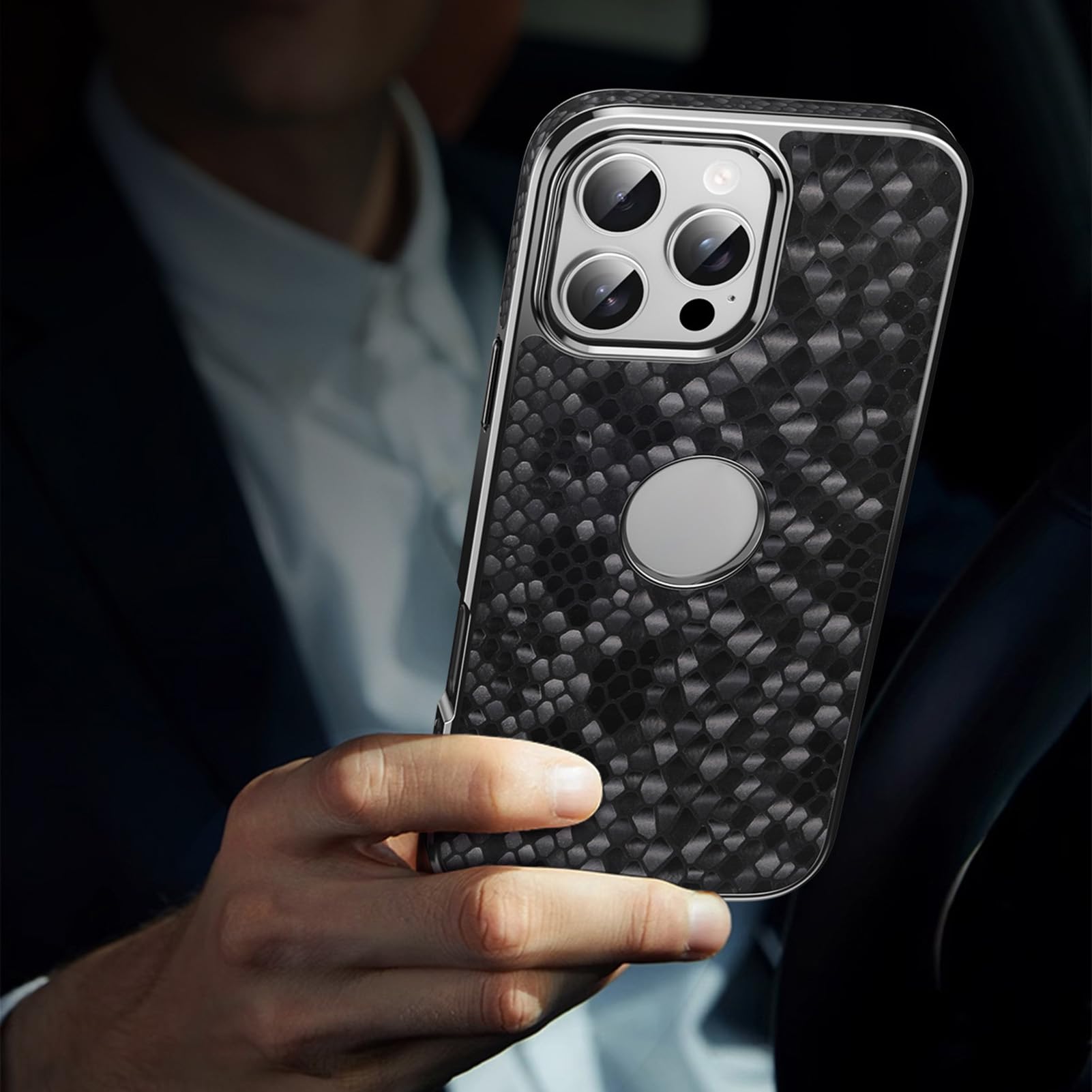 Luksusowe etui do iPhone 16 Pro Max / 16 Pro / 16 Plus/16, etui z prawdziwej skóry, etui na telefon komórkowy z widocznym logo i powłoką, smukłe etui ochronne, czarne, 16 Plus