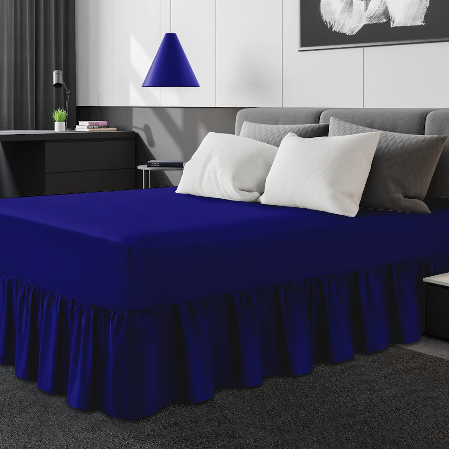 "GC GAVENO CAVAILIA Frilled Valance Sheet King Size |Premium Polycotton Fabric | 180 Thread Count Frill Bedding Sheets, Royal Blue"