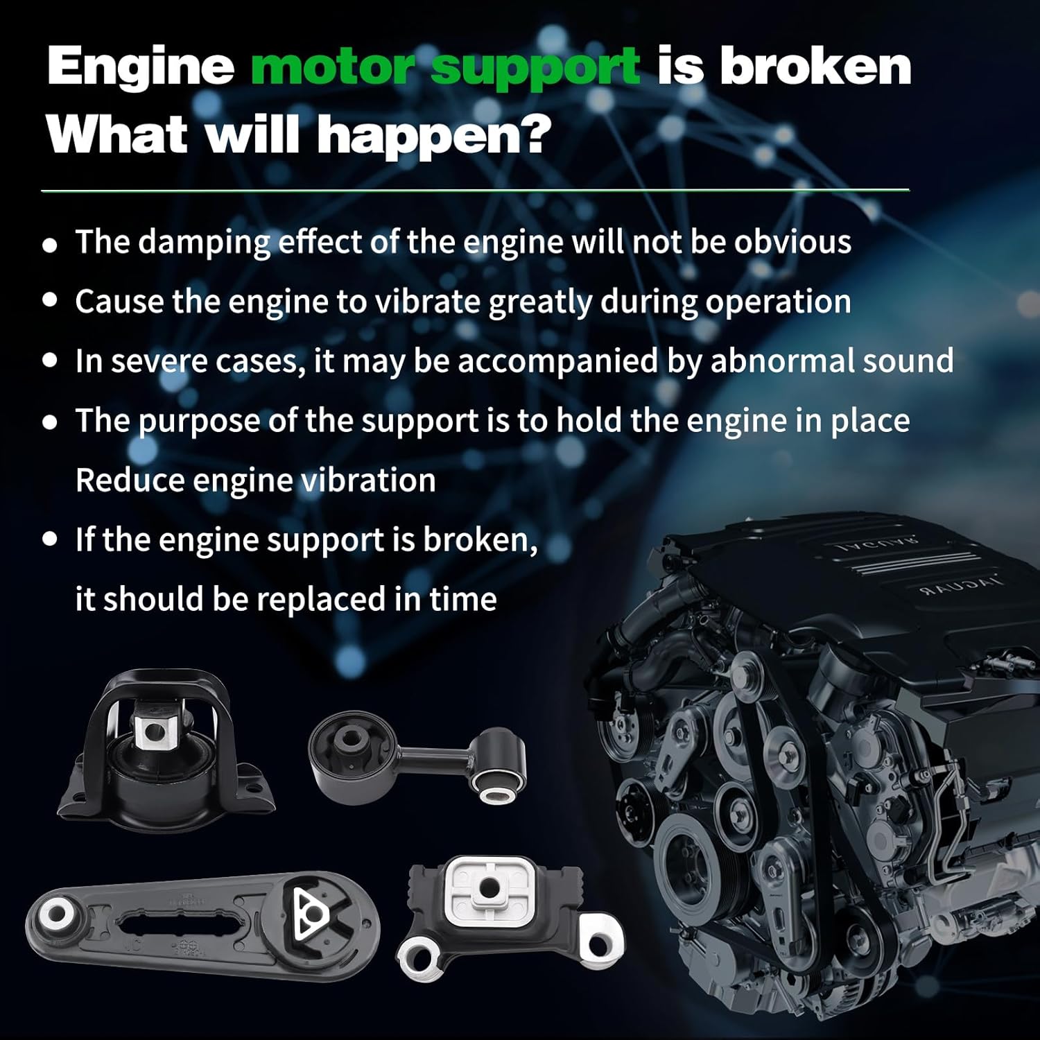 Engine Motor and Trans Mount Kit Compatible with NV200 2013-2021 & City Express 2015-2018 2.0L L4 Engine, OE A4323 112101FC0A A4309 112201KF0A A4318 113609SF0A A4358 113503LM0A Set of 4