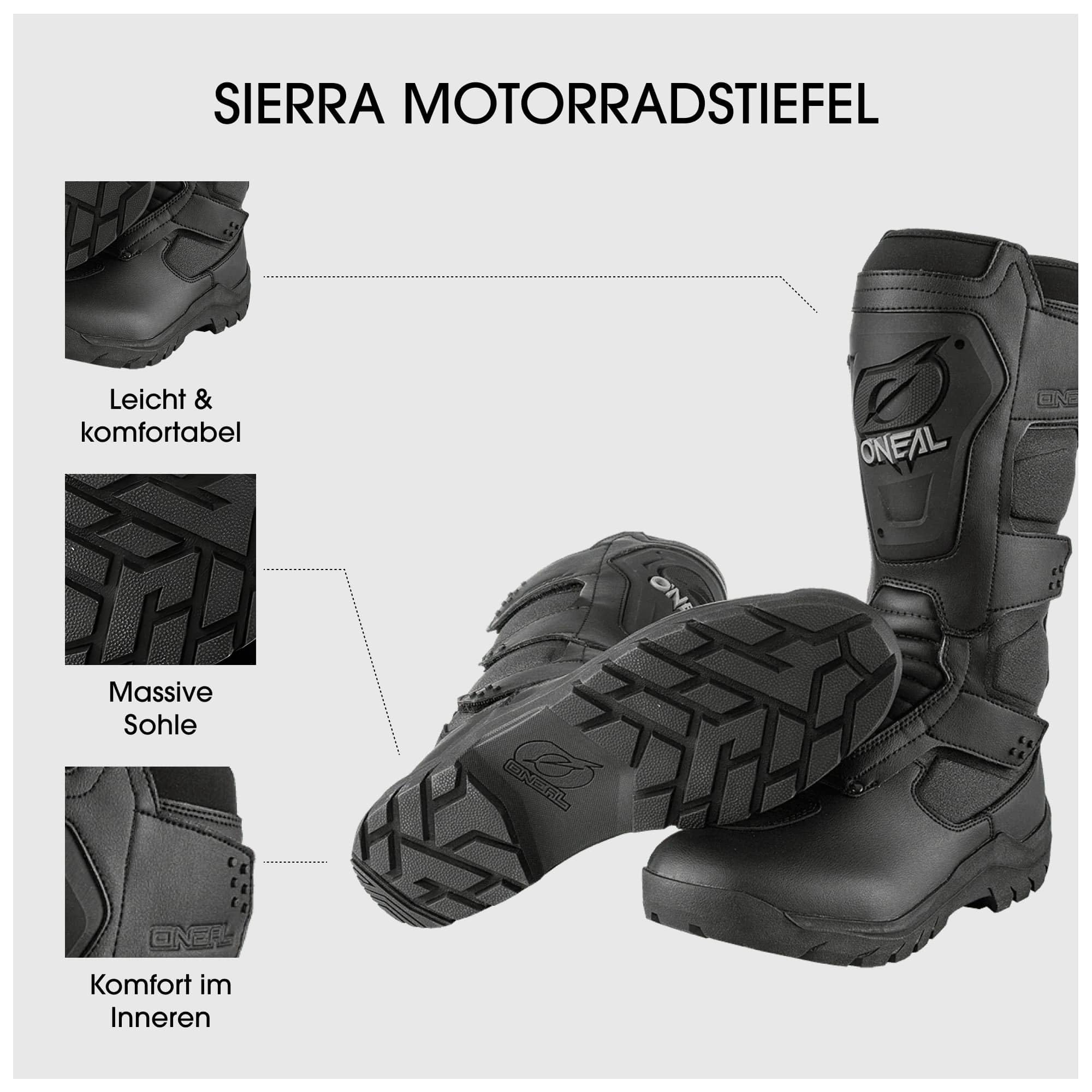 O'NEAL | Motorradstiefel | Enduro Adventure | Wasserdichter Tourenstiefel, Schienbeinschutz aus thermoplastischem Gummi, Voll gummierte Außensohle | Sierra Boot | Erwachsene | Größe 40