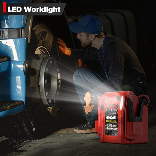 Miniatura 7 de Arrancador de batería de 12 V24 V, 24001200 amperios de pico para camión, coche, tractor, excavadora, paquete de batería resistente con salida USB y