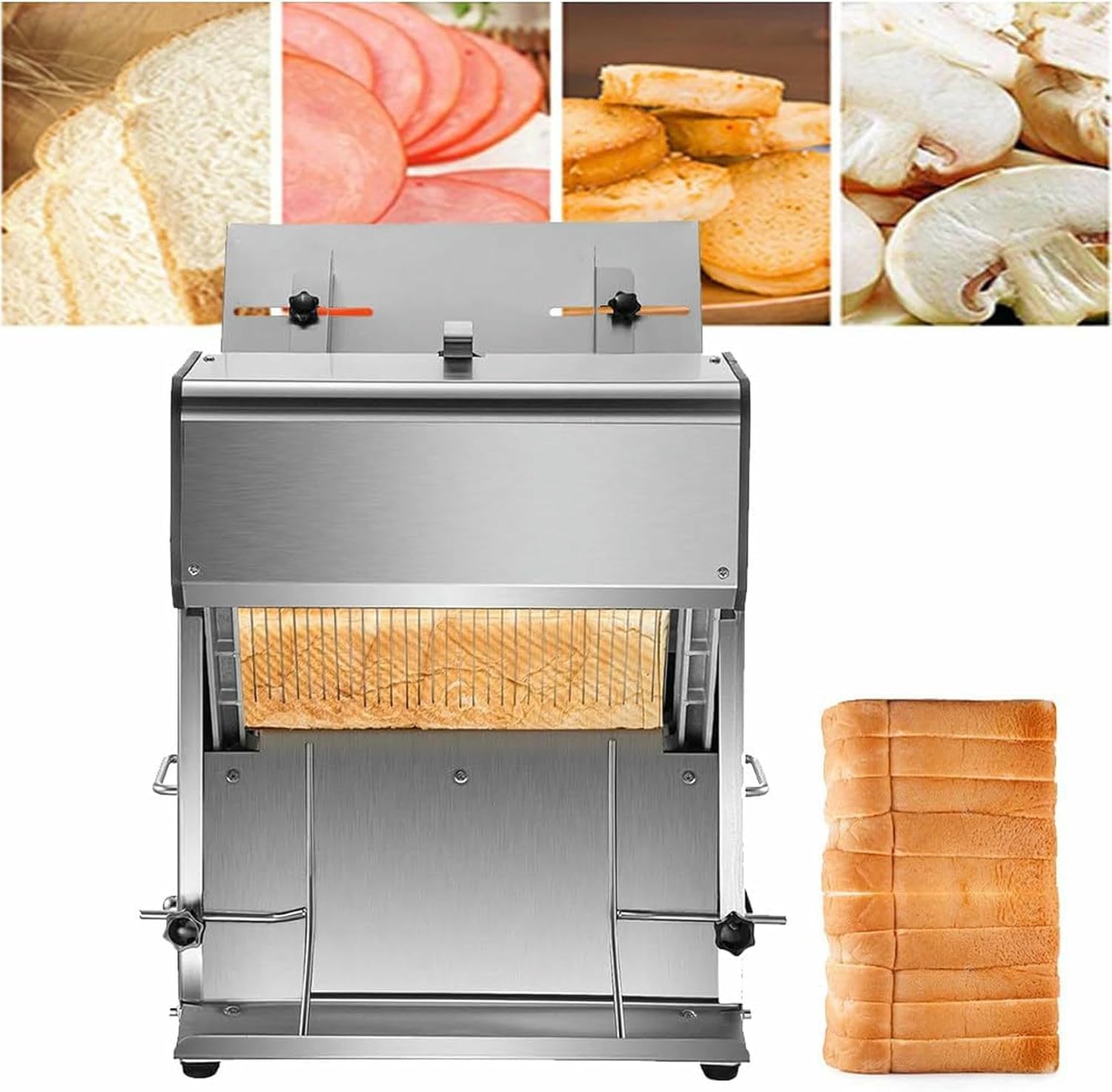 Stainless Steel Commercial Toast Bread Slicer,31Pcs Slices,12mm Thickness,Electric Bread Cutting Machine w/Adjustable Inlet Outlet