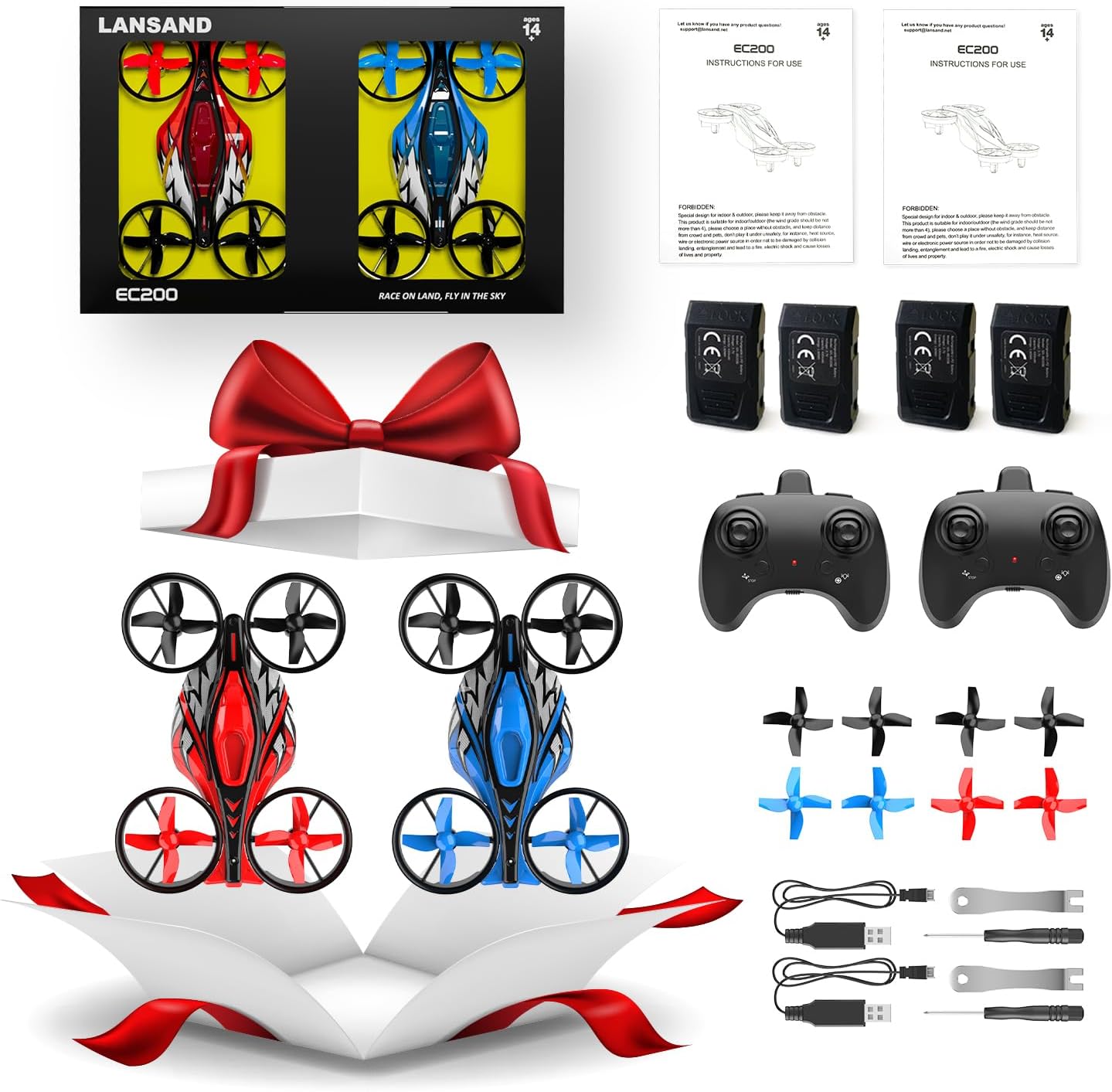 LANSAND 2Pack Mini Drones for Kids,Beginners,Adults, Small RC Drone Quadcopter with 2-In-1 Race and Fly Mode,LED Light,Altitude Hold,3D Flip,4 Batteries,Stress Relief for Adult,Toy Gift for Boys Girls : Toys & Games