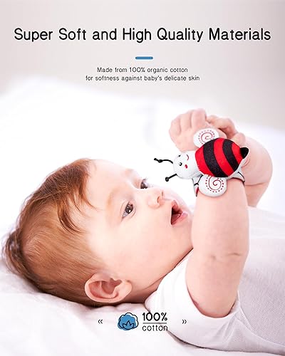 Miniatura 2 de Infinno Juego de calcetines y pulseras de sonajero para bebés de alto contraste, regalo ideal para recién nacidos de 0 a 12 meses, juguetes