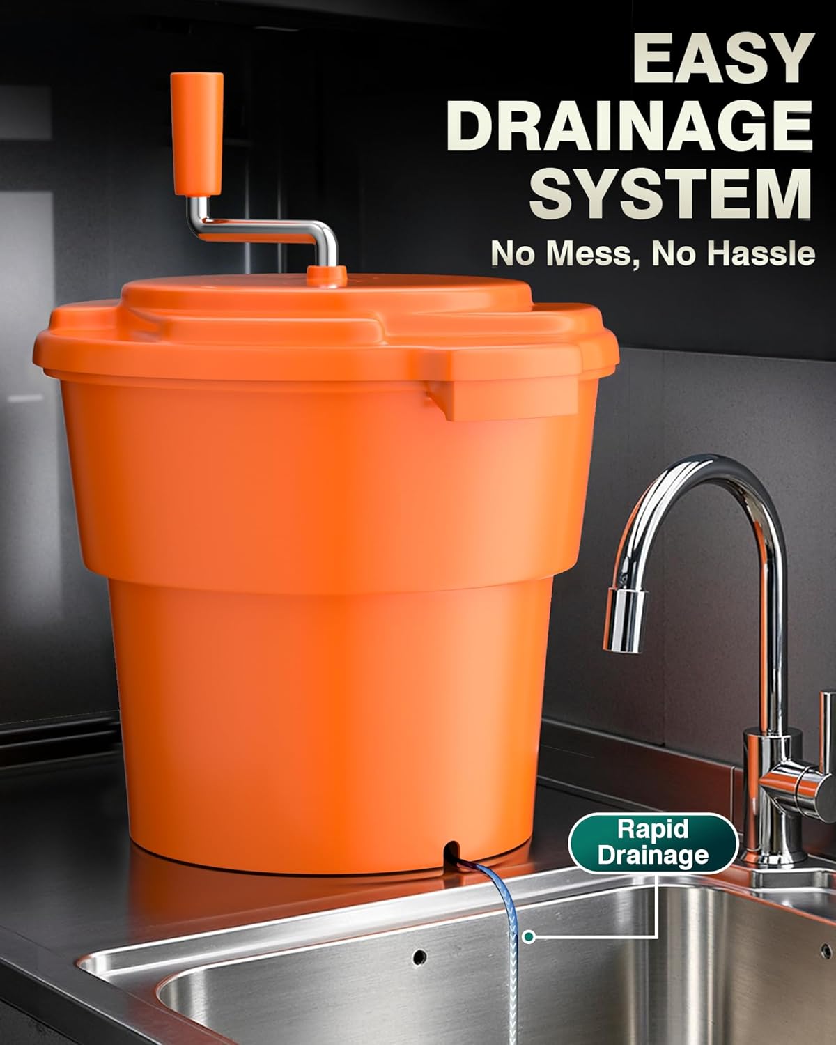 WantJoin Commercial Salad Spinner - 6 Gallon Salad Dryer Large Salad Spinner w/Aluminum Handle & Draining Hose, 24Qt Manual Salad Spinner for 7 Heads of Lettuce Spinner Large for Catering Kitchen