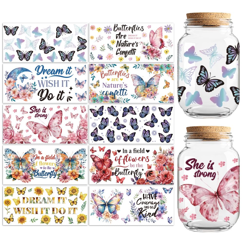 Peacoblue Butterflies UV DTF Cup Wraps, 10 Sheets Transfer Sticker