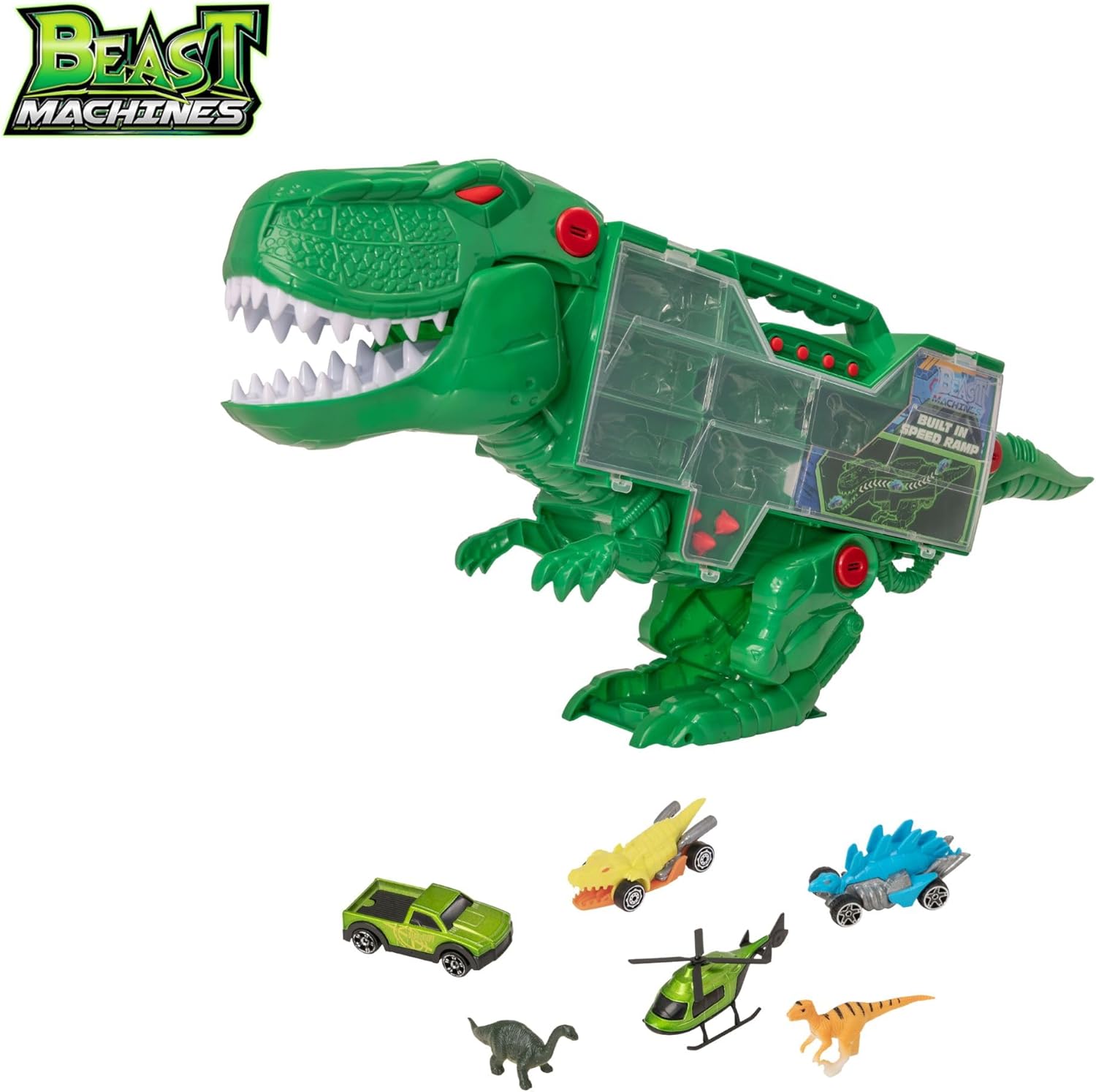Teamsterz Beast Machines Carrier | Light and Sound with Miniature Cars, Dinosaur Cars and Dinosaur Figures | Shoot A T-Rex with Missiles | Ages 3+