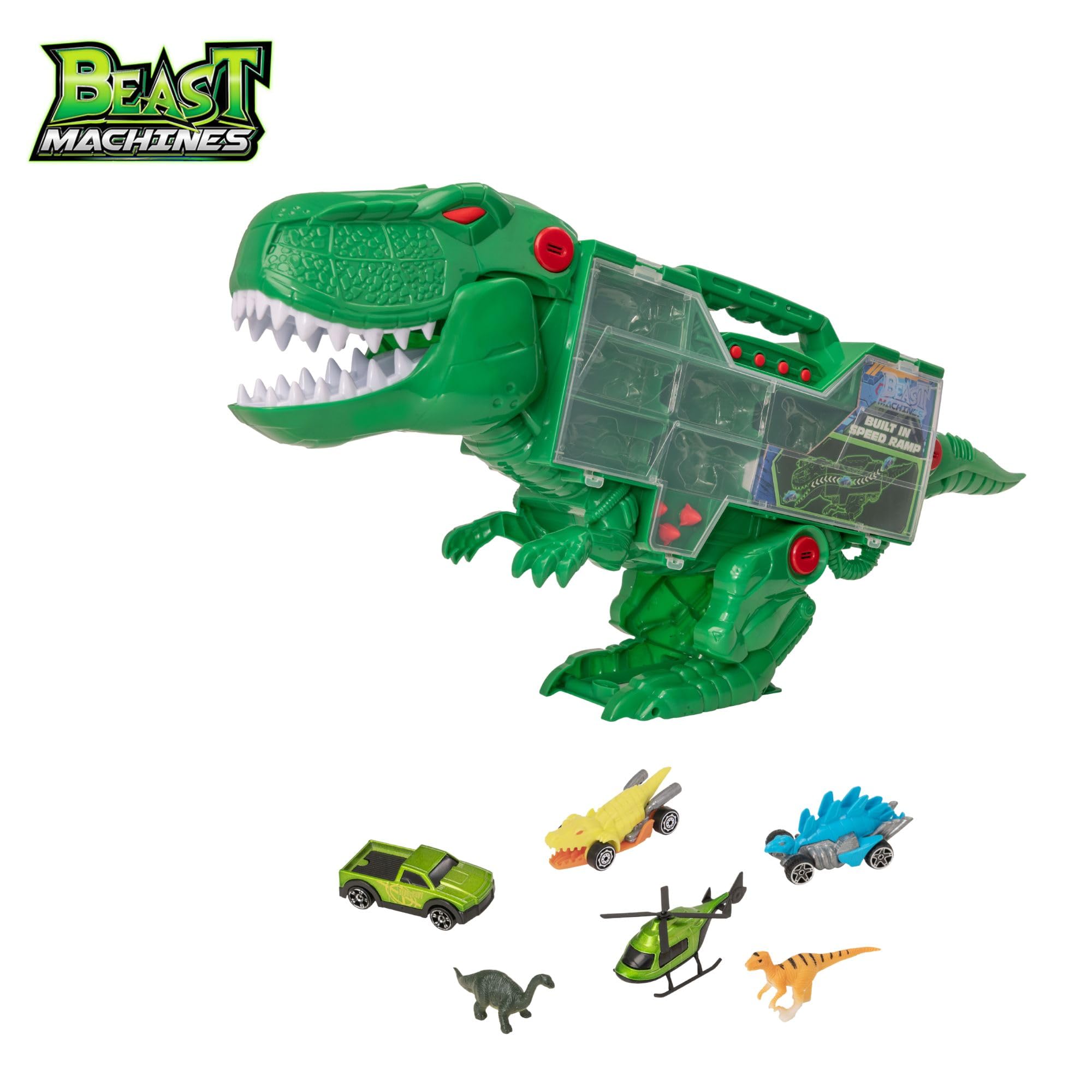 Teamsterz Beast Machines Transporter | Światło i dźwięk z miniaturowymi samochodami, Samochodami Dinozaurami i Figurkami Dinozaurów | Strzelanie do T-Rex z pociskami | 3 lata i więcej