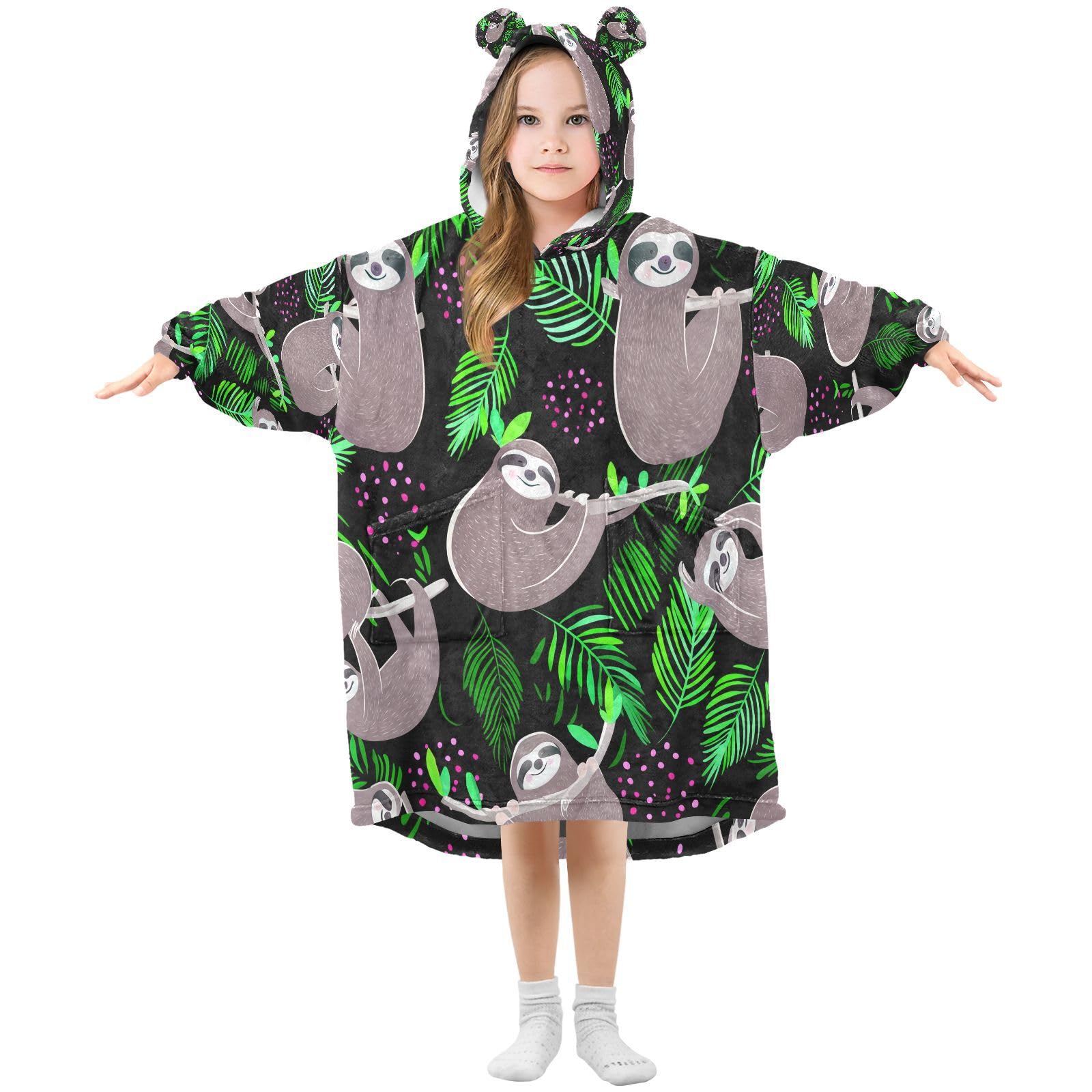 Ttgoth Cute Sloths Wearable Blanket Hoodie for Kids Oversized Hooded Blanket Warm & Cozy Sweatshirt with Pockets