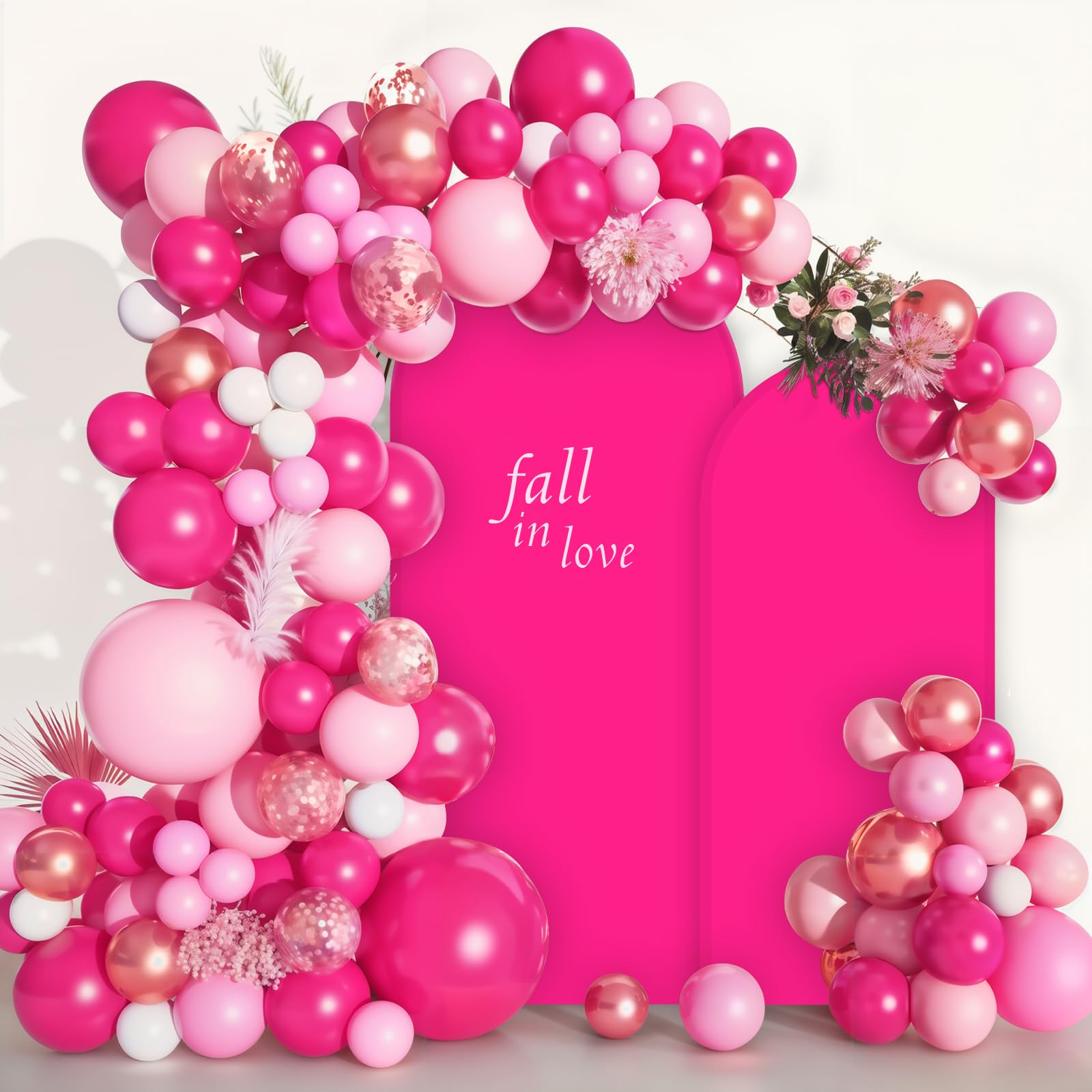 AIBIIN Toile De Fond Ronde En Forme D'arche Rose Vif De 0,8 X 1,8 M Pour Décoration De Mariage