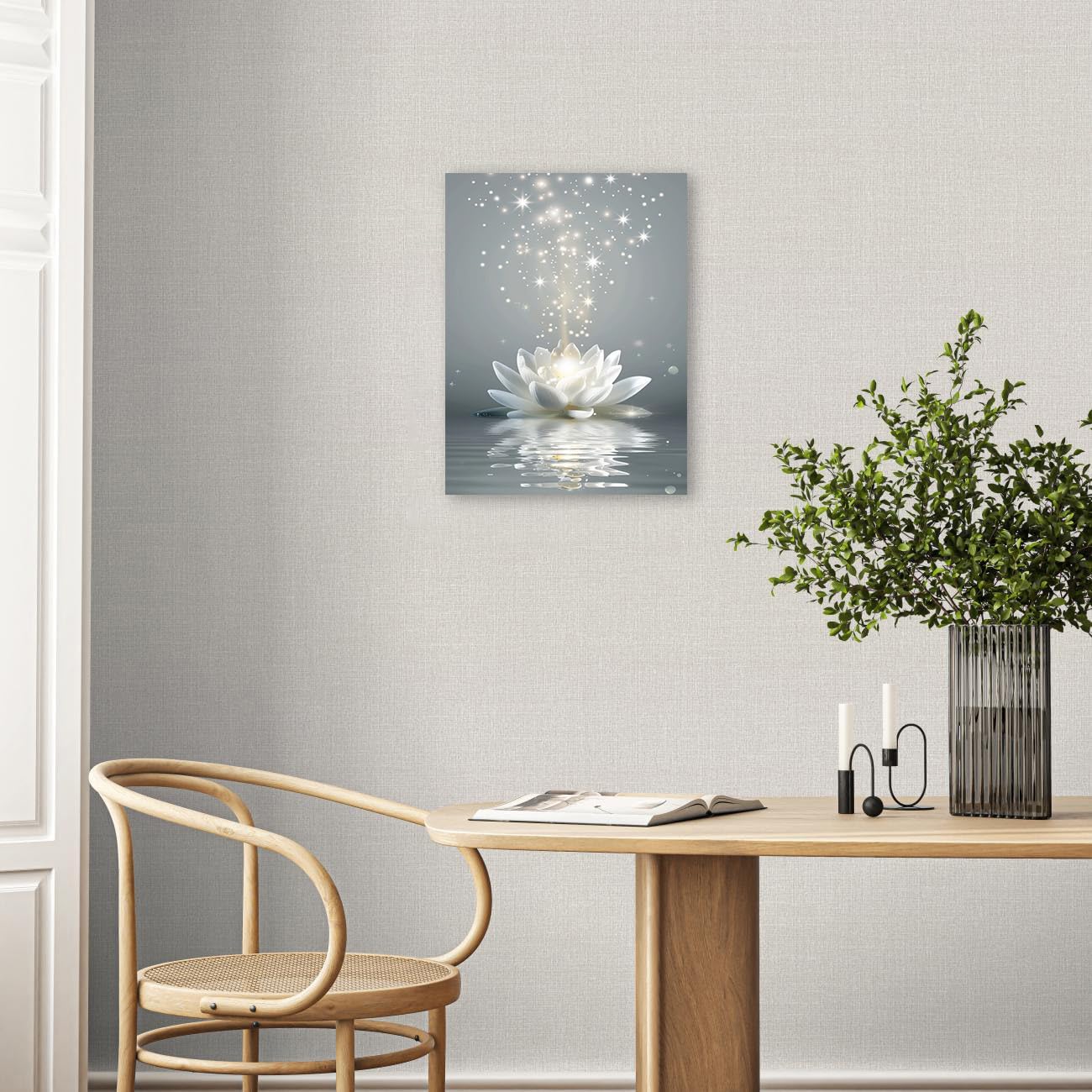 Ypxzzj Framed White Lotus Flower Wall Art for Living Room, Zen Canvas Wall Art for Yoga Bedroom,Meditation Spiritual Wall Decor Print for Bathroom Study Room Ready to Hang (12''x16'') - Image 4