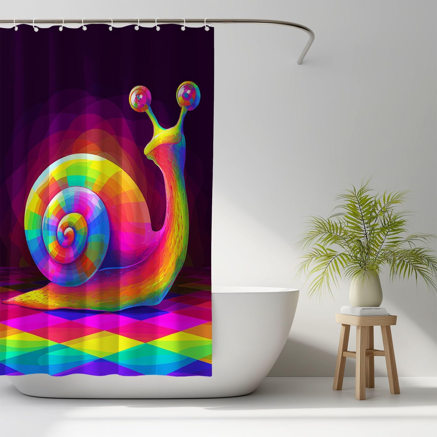 Generico Fantasia Tenda Da Doccia Vivace Carino Lumaca Multicolore, Tenda Da Doccia Per Bagno, Vasca Da Bagno, Tenda In Poliestere Impermeabile Con Ganci In Plastica, 180 x 200 cm