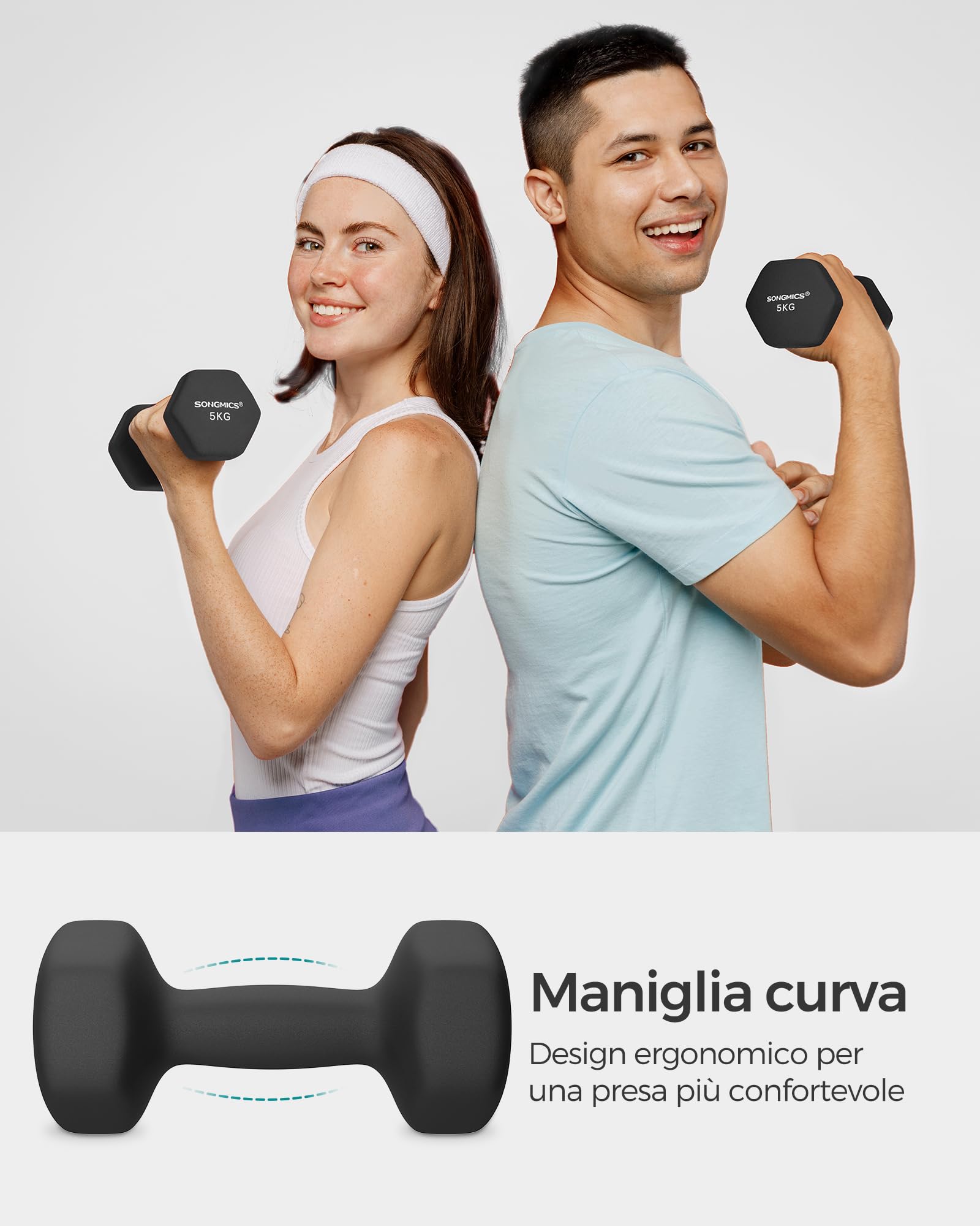 SONGMICS Set di 2 manubri, manubri corti, esagonali, rivestimento in neoprene, allenamento della forza, allenamento, fitness, per la casa
