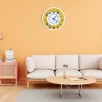 Amazon.co.jp: Yanscian 壁掛け時計 ミニフィギュア付き 静音 カチカチ