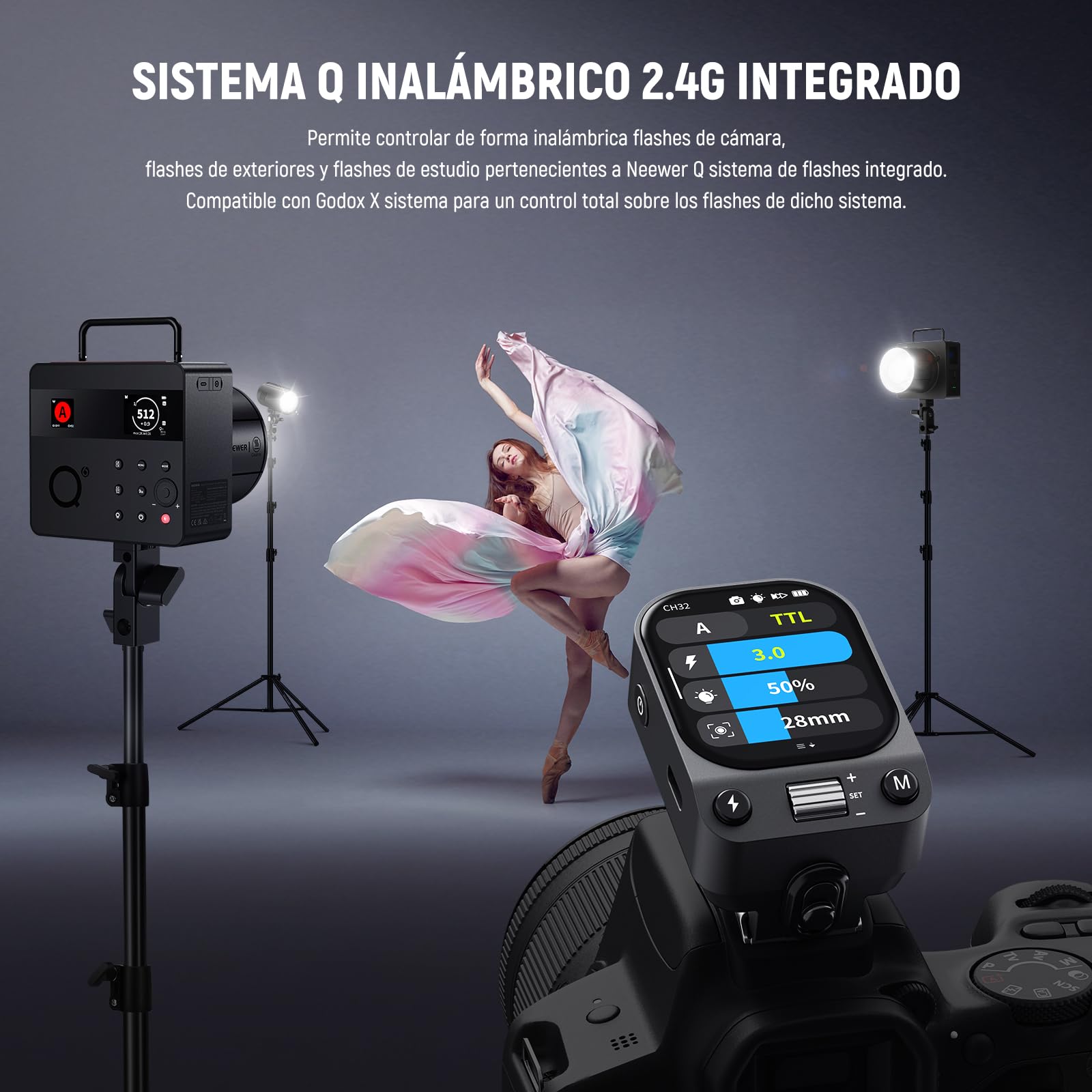 NEEWER QZ-C 2.4G TTL Disparador Flash Inalámbrico Compatible con Canon Camera Godox IT32 V1 V100 AD200 Pro II, Transmisor Flash Zpata Pantalla Táctil OLED, HSS 1/8000s, Batería 1000mAh/Interruptor CM