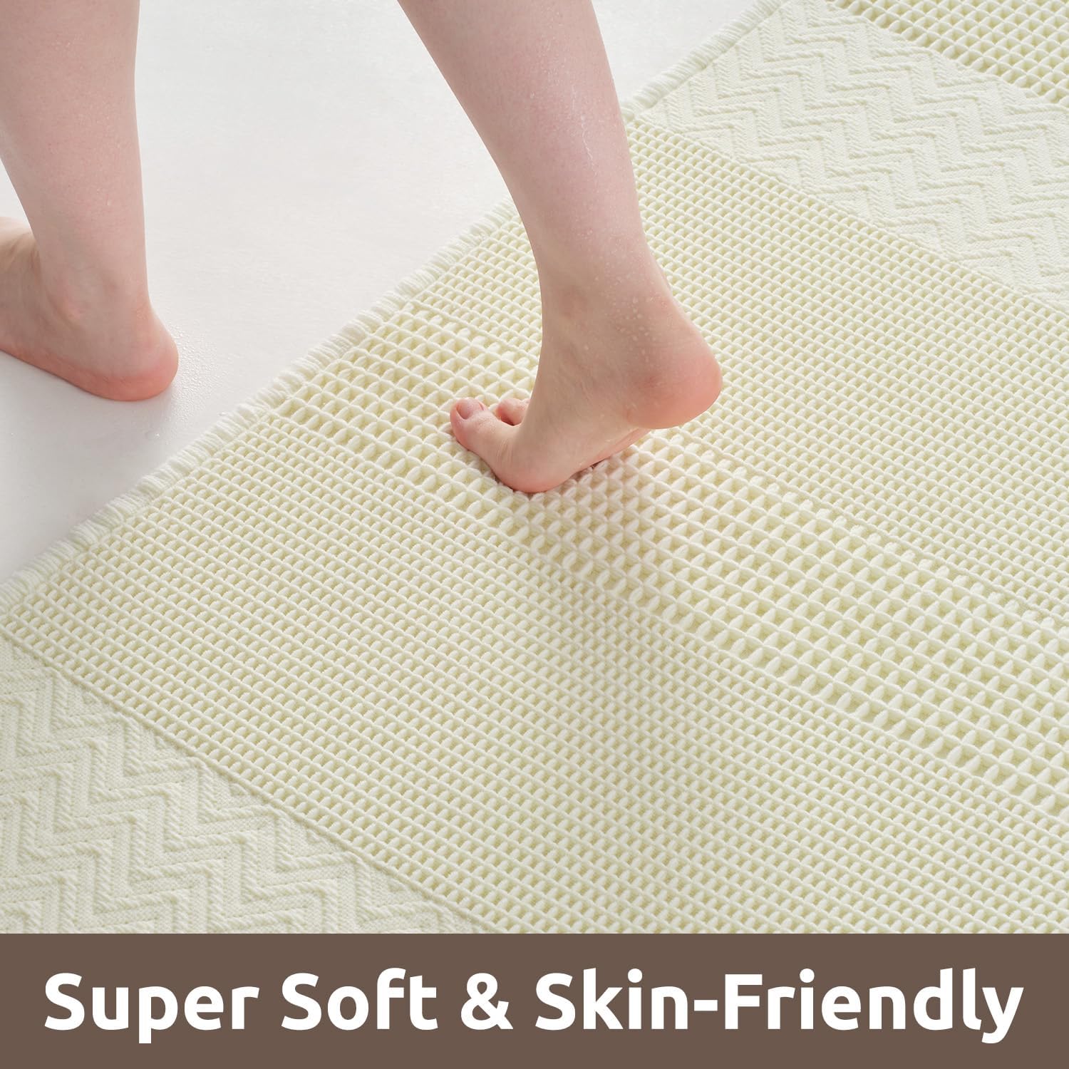 AMOAMI Waffle Bath-Mat, Super Absorbent Bath Mats for Bathroom, Boho Bathroom Rugs Non Slip Washable, Ultra Soft Bathroom-Mat with Tassels Bath Rugs for Floor Mat, 20" X 32" Cream