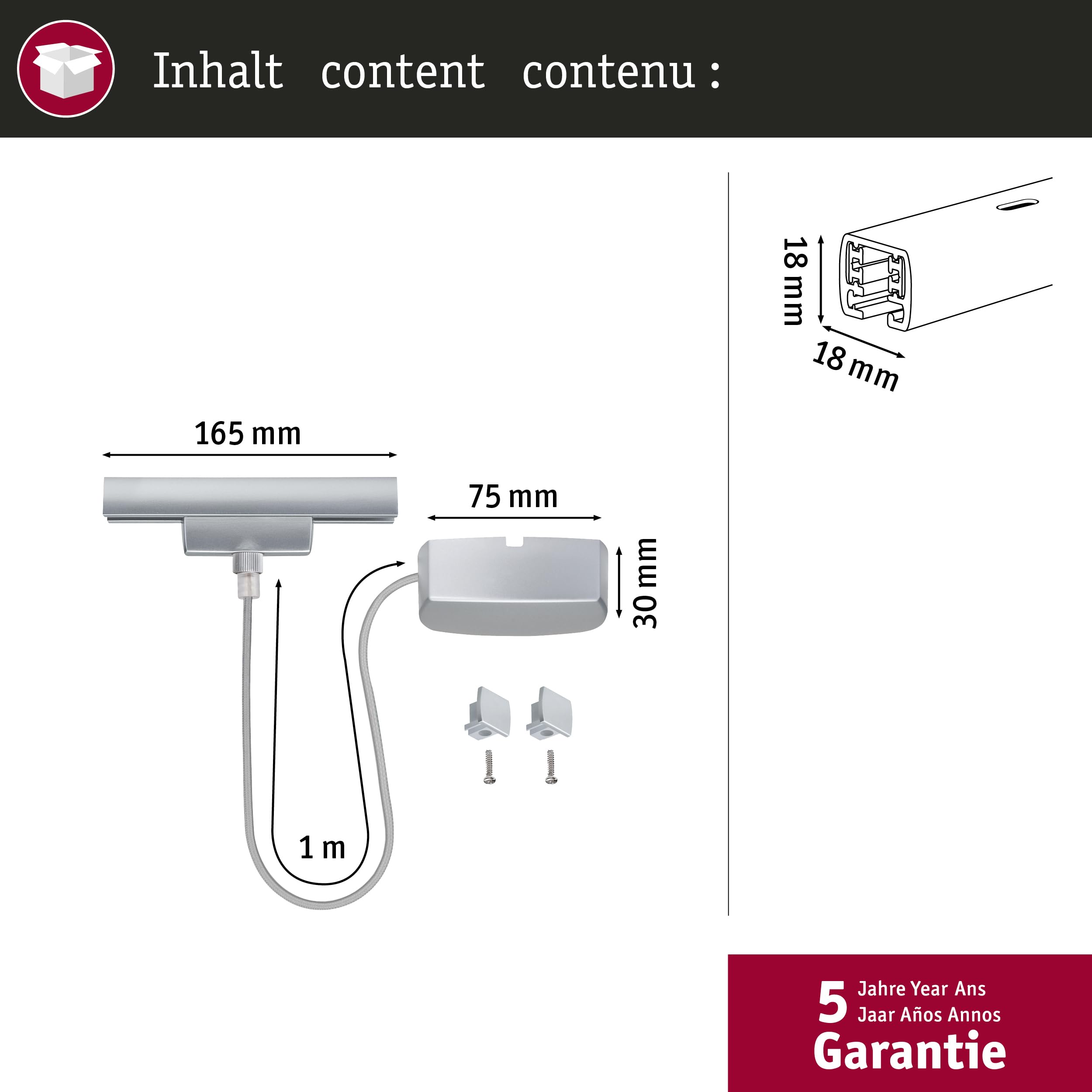 Paulmann 968.31 97283 Système Câble Connecteur d'alimentation 1 Paire Max. 300W Chrome Mate 12V Métal, Différents matériaux, 0 W, Argent, 1 pièce