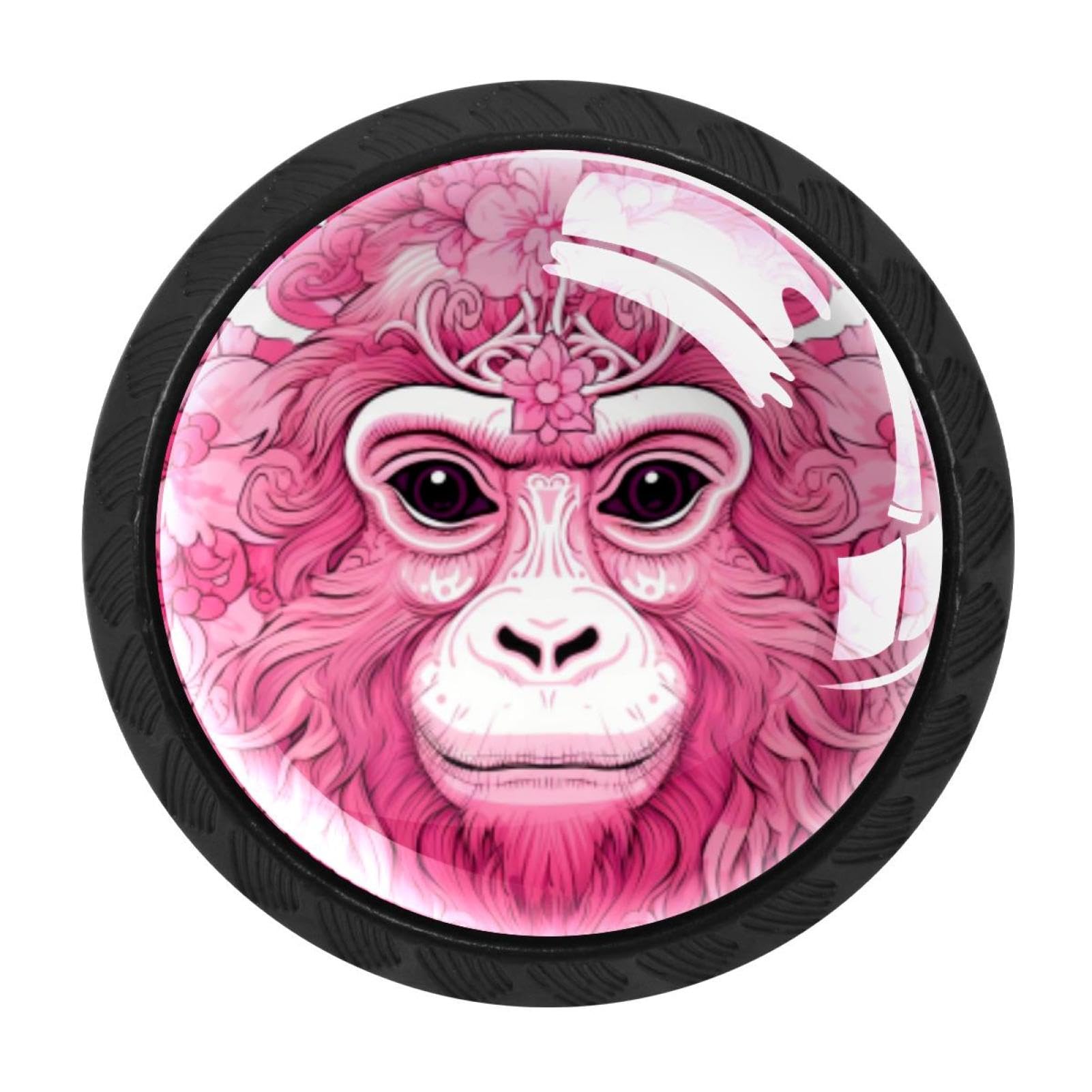 Chenzzzz Multicolored 01 4 Pieces Round Cabinet Knobs Pink Monkey Orangutan Dresser Knobs Pulls Handles With Screws For Drawer Pulls Handles Knobs Door Knobs