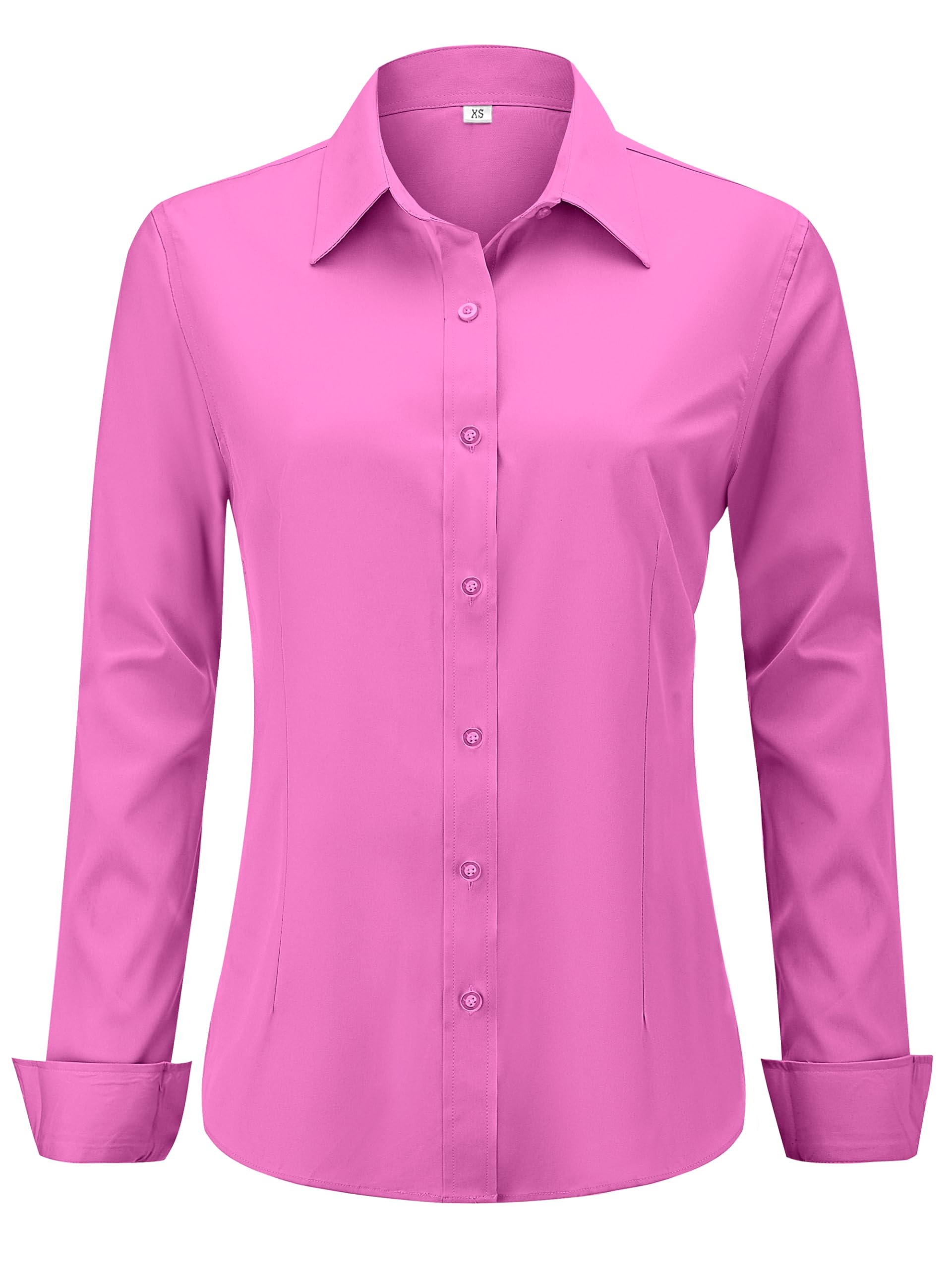 hearain Soft Wrinkle-Free Women's Button Down Dress Shirts Solid Long Sleeve Work Blouses Fit Stretch Casual Tops XXS-6XL