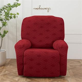 Rakila 4 Pieces Jacquard Separated Armchair Slipcover Soft Stretch Anti Slip Furniture Protector for Pets Kids, Burgundy, 1 Seat